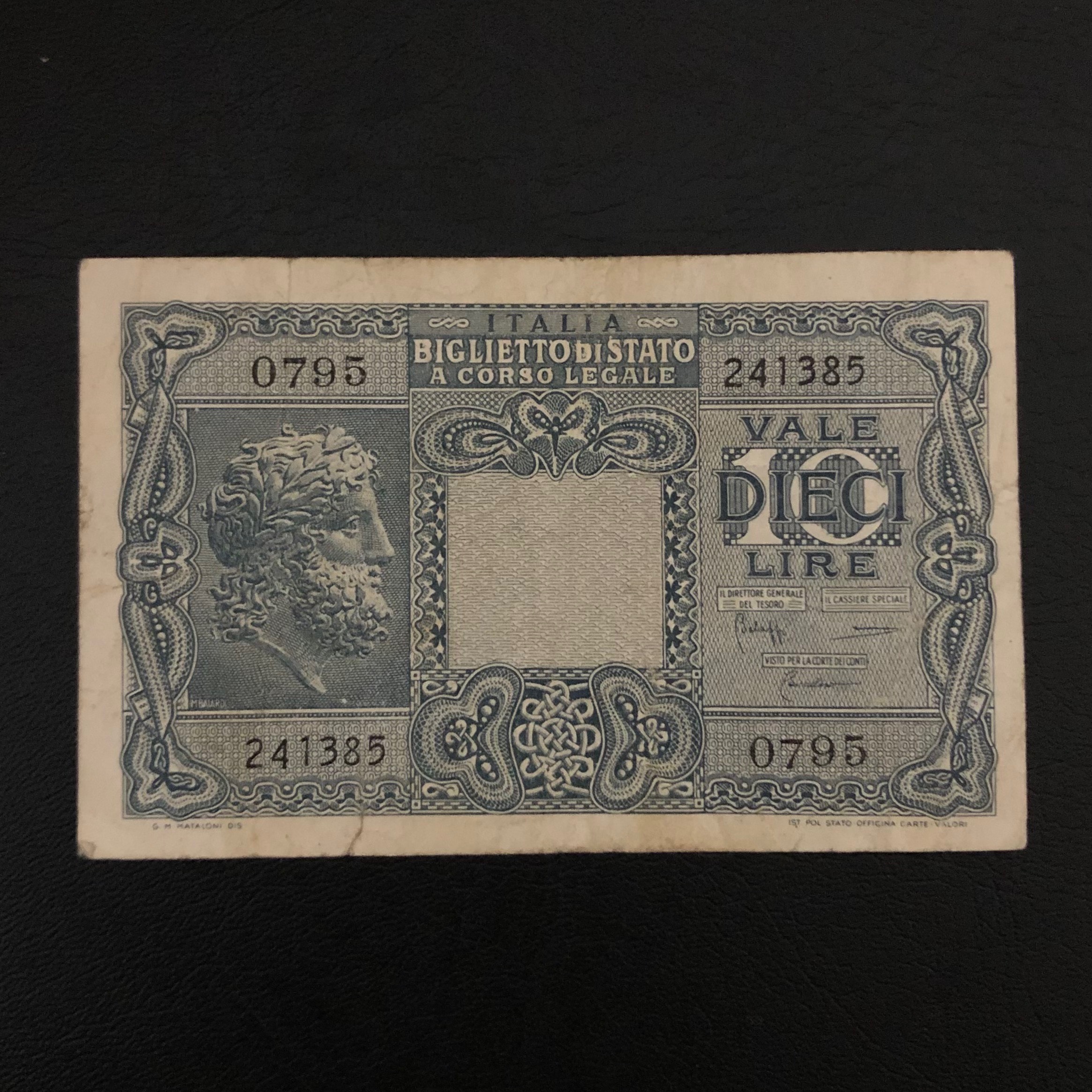 اسکناس تک 10 لیر ایتالیا 1944 کمیاب