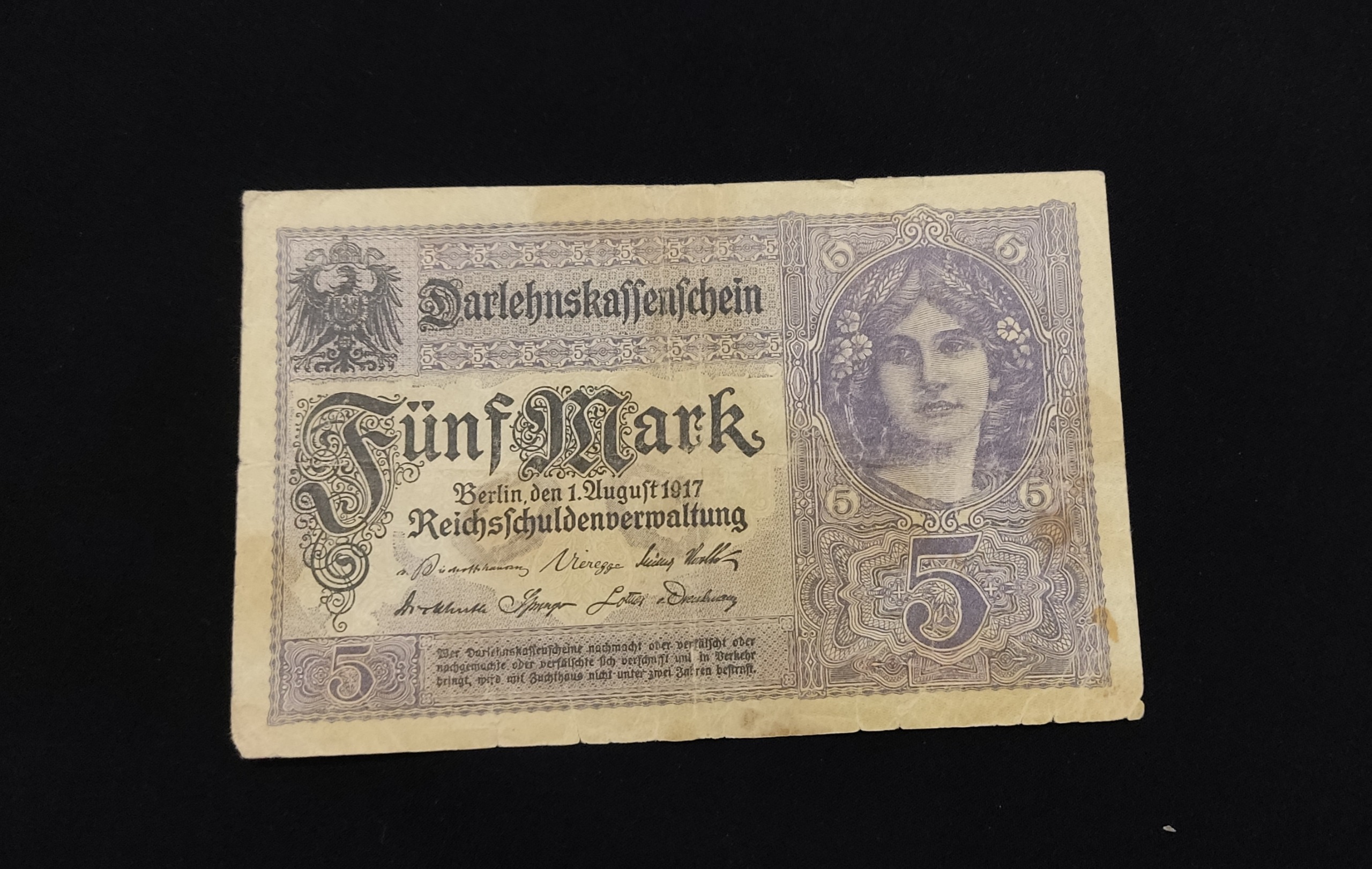 اسکناس 5مارک آلمان بسیار کمیاب 1917