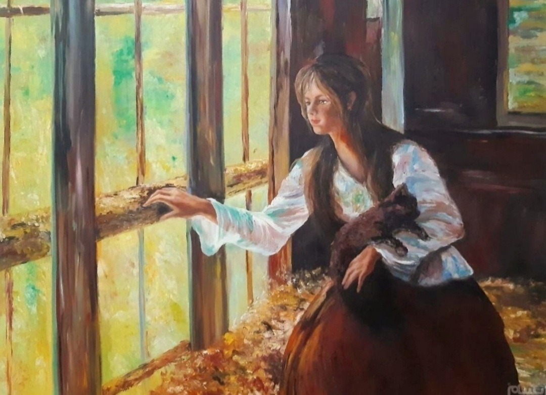 نقاشی دختر کنار پنجره