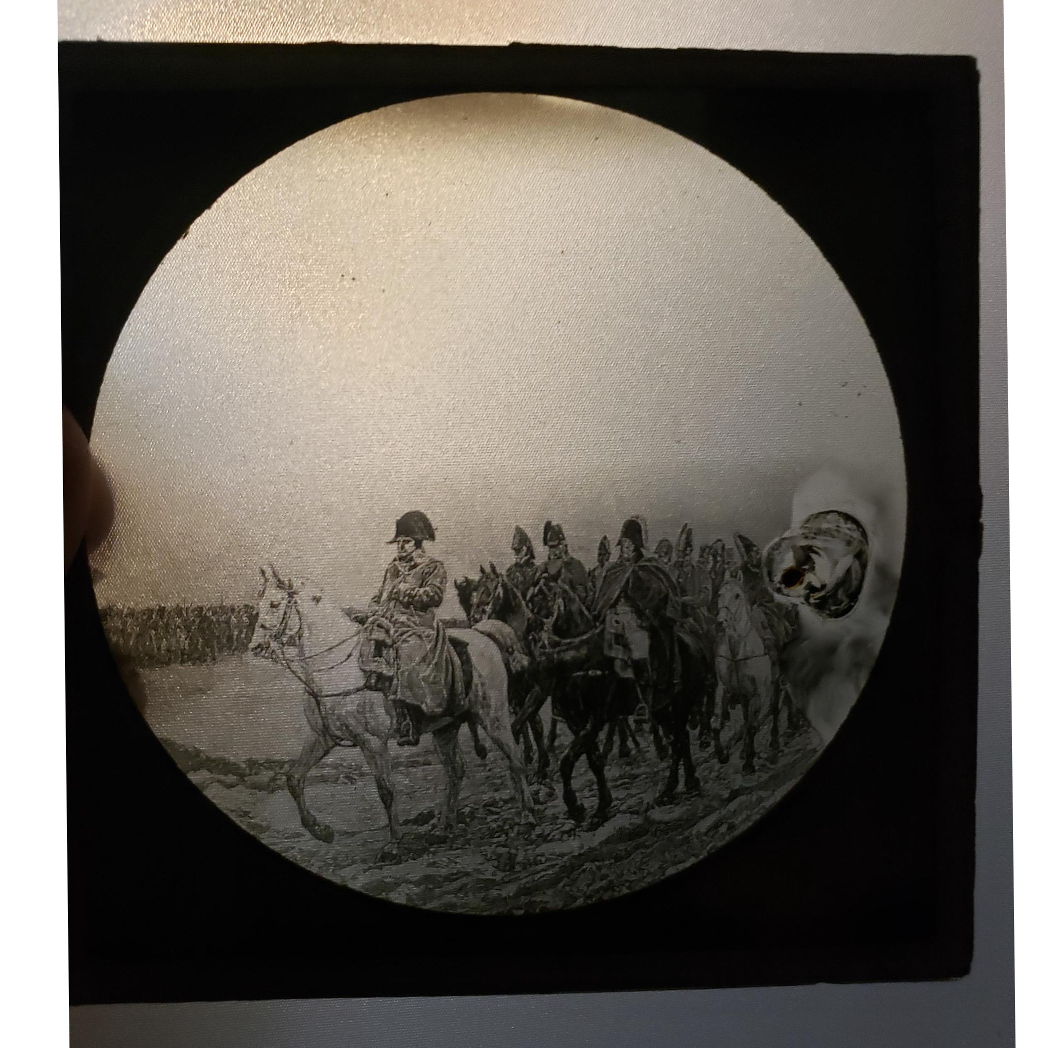 نگاتیو بزرگ با قاب شیشه ای قاجاری ناپلئون و یاران