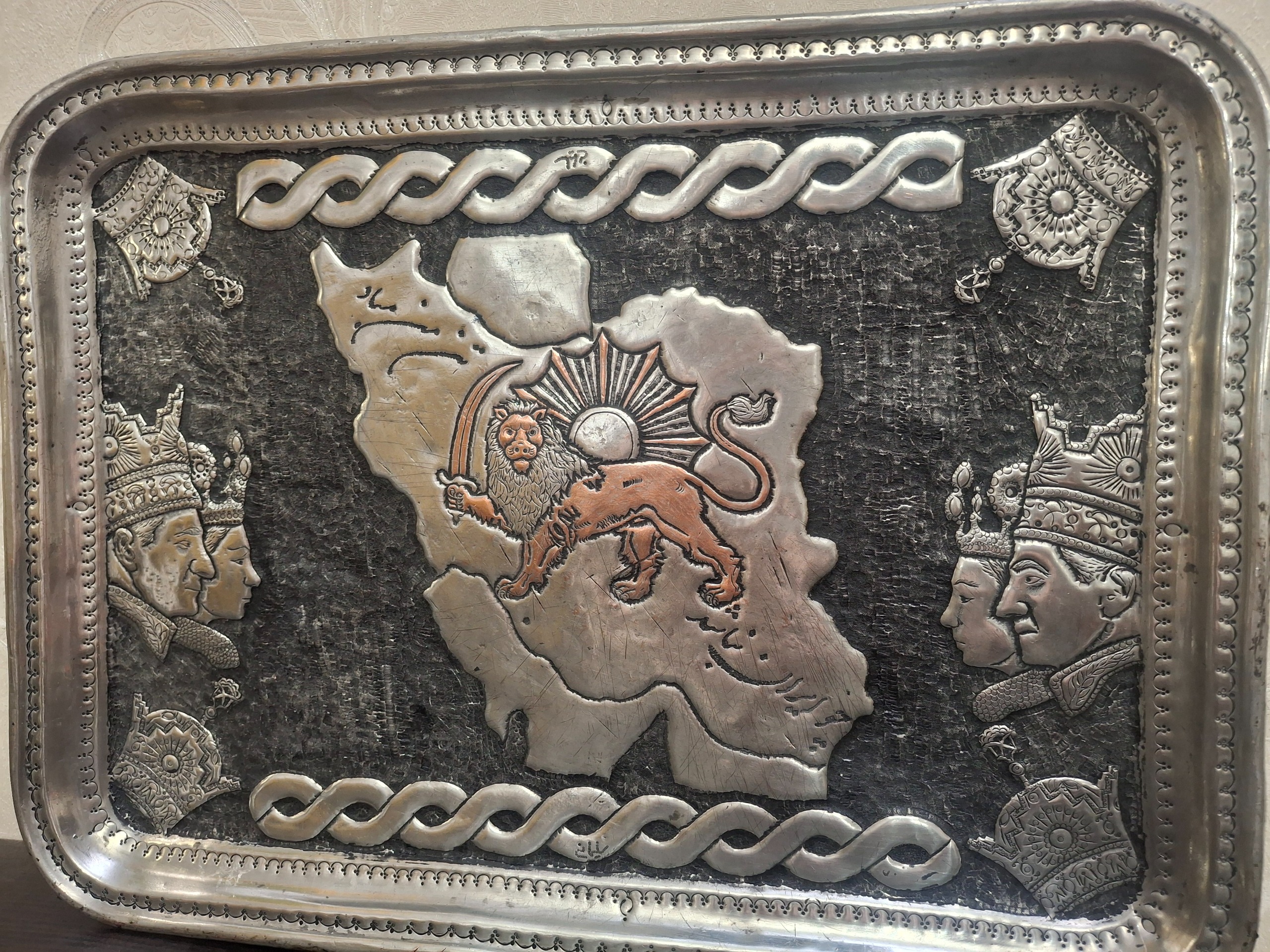 سینی مسی غرق قلم کلا کاره دست ابعاد 30در40