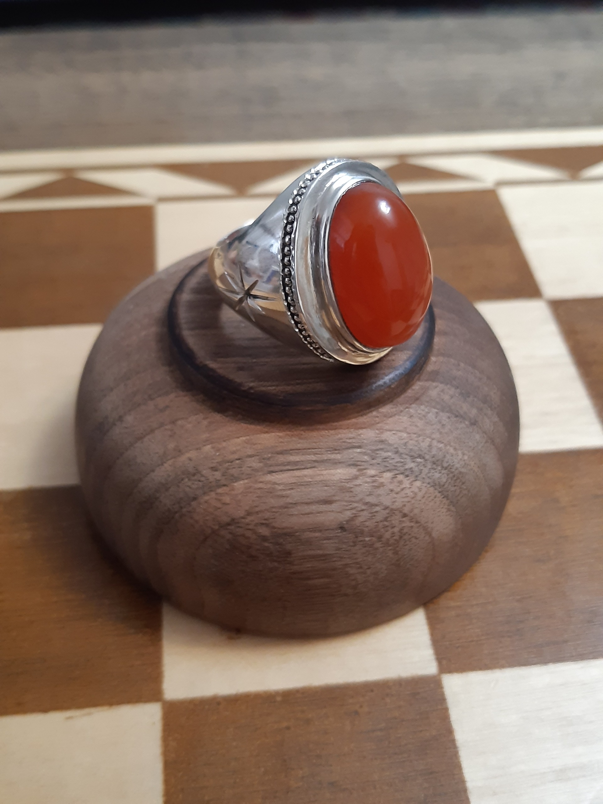 انگشتر عقیق پرتقالی دستساز 925 عقیق کنه