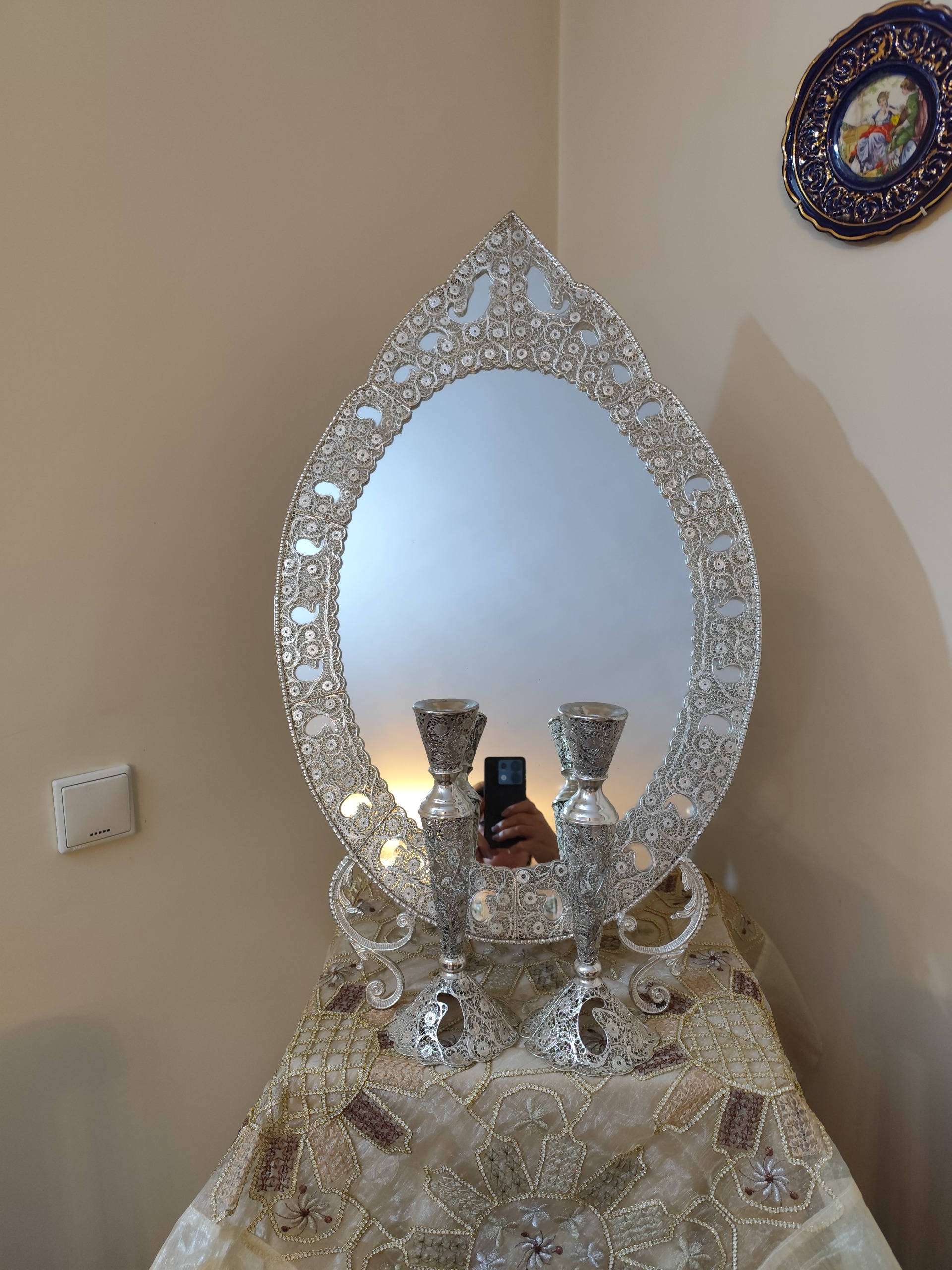 آینه شمعدان ملیله قدیمی
