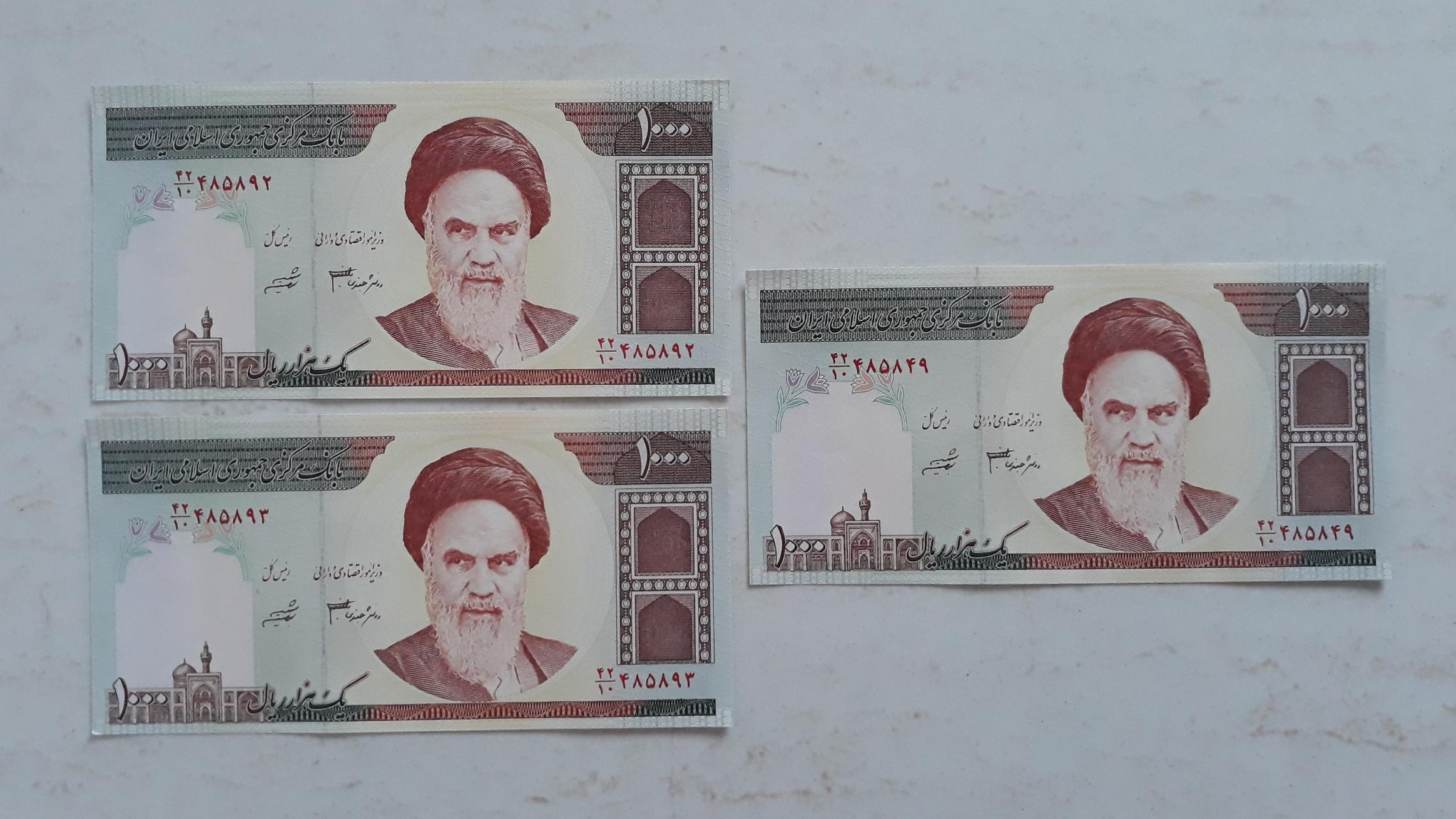 3قطعه اسکناس1000 ریالی2برگ سریال پشت هم