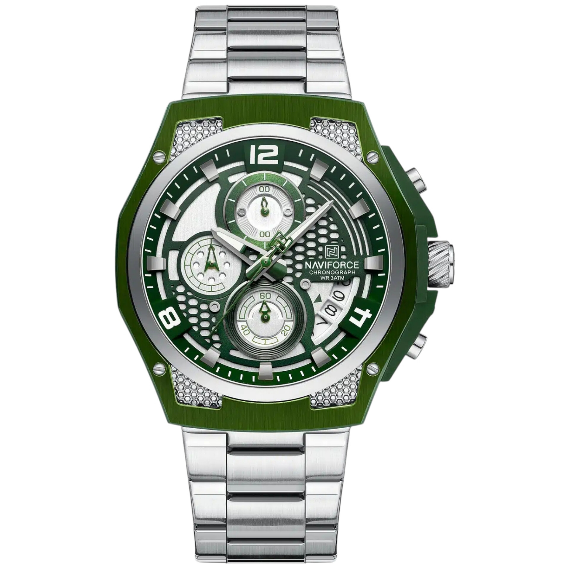 ساعت مردانه استیل NAVIFORCE کرنوگراف موتور ژاپن