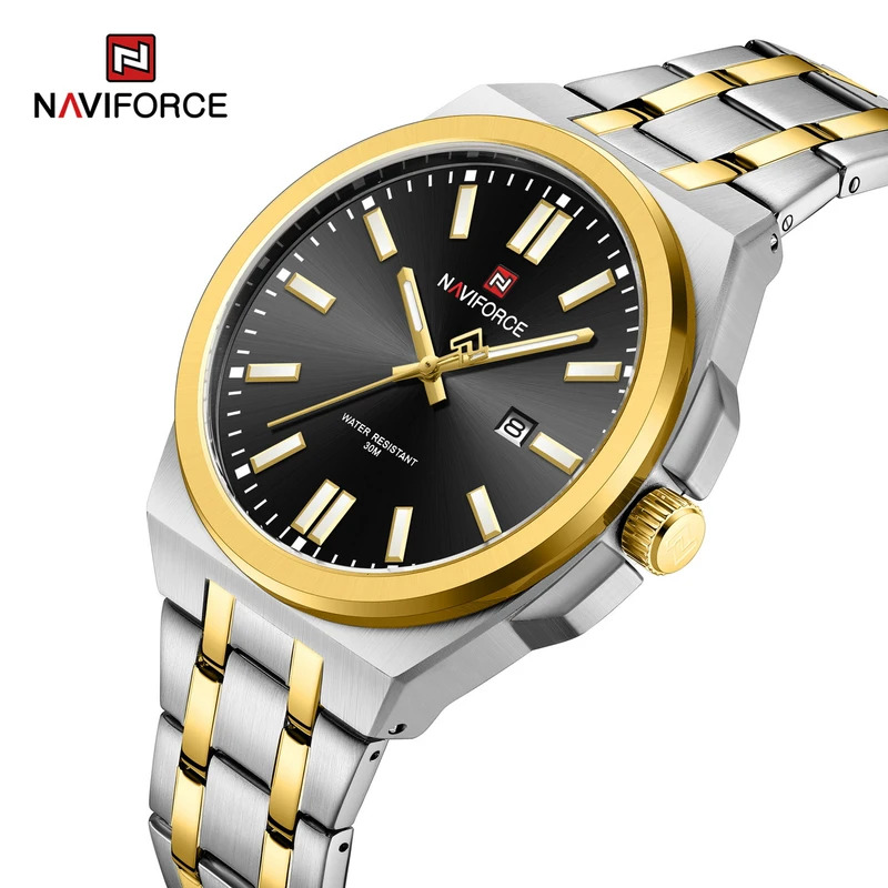 ساعت مردانه NAVIFORCE استیل موتور ژاپن تقویمدار