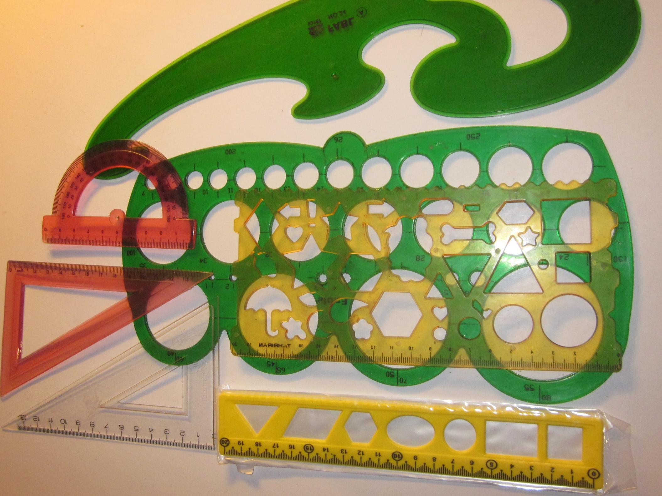 مجموعه 7 عددی خط کش، نقاله، گونیا و شابلون