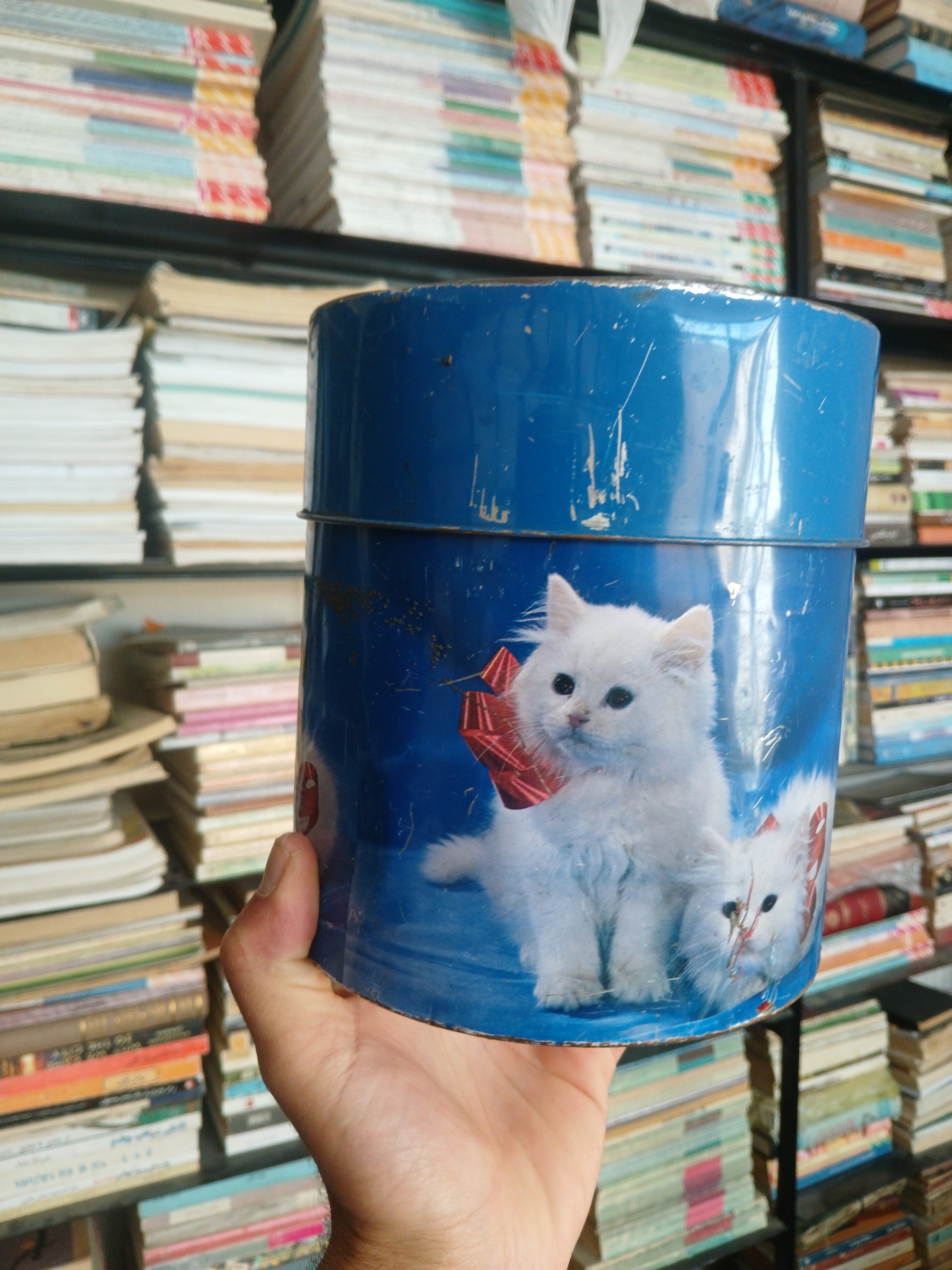 قوطی بزرگ آهنی فلزی قدیمی بسیارنایاب گربه ای