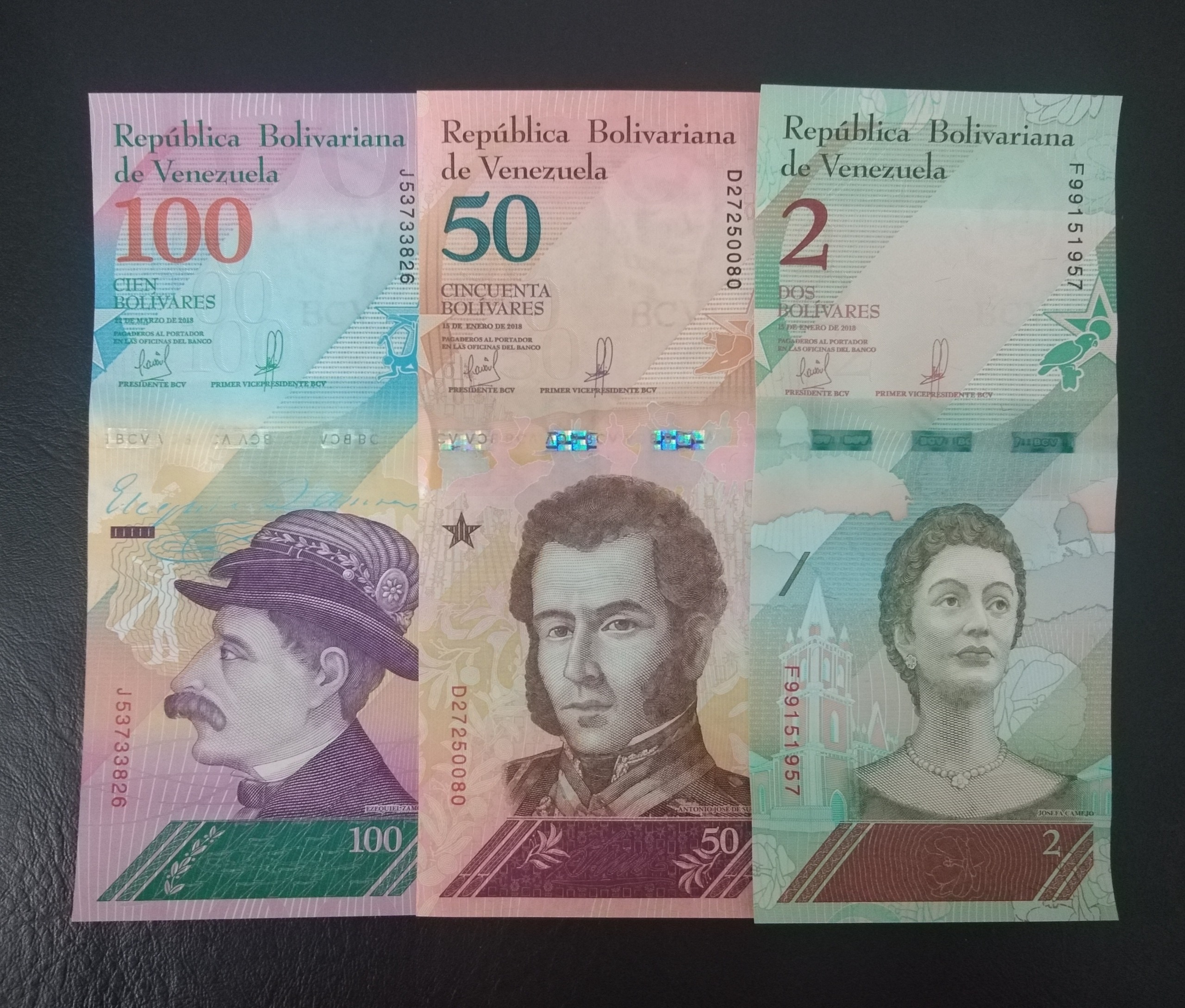 ست 3 اسکناس 2 و 50 و 100 ونزوئلا