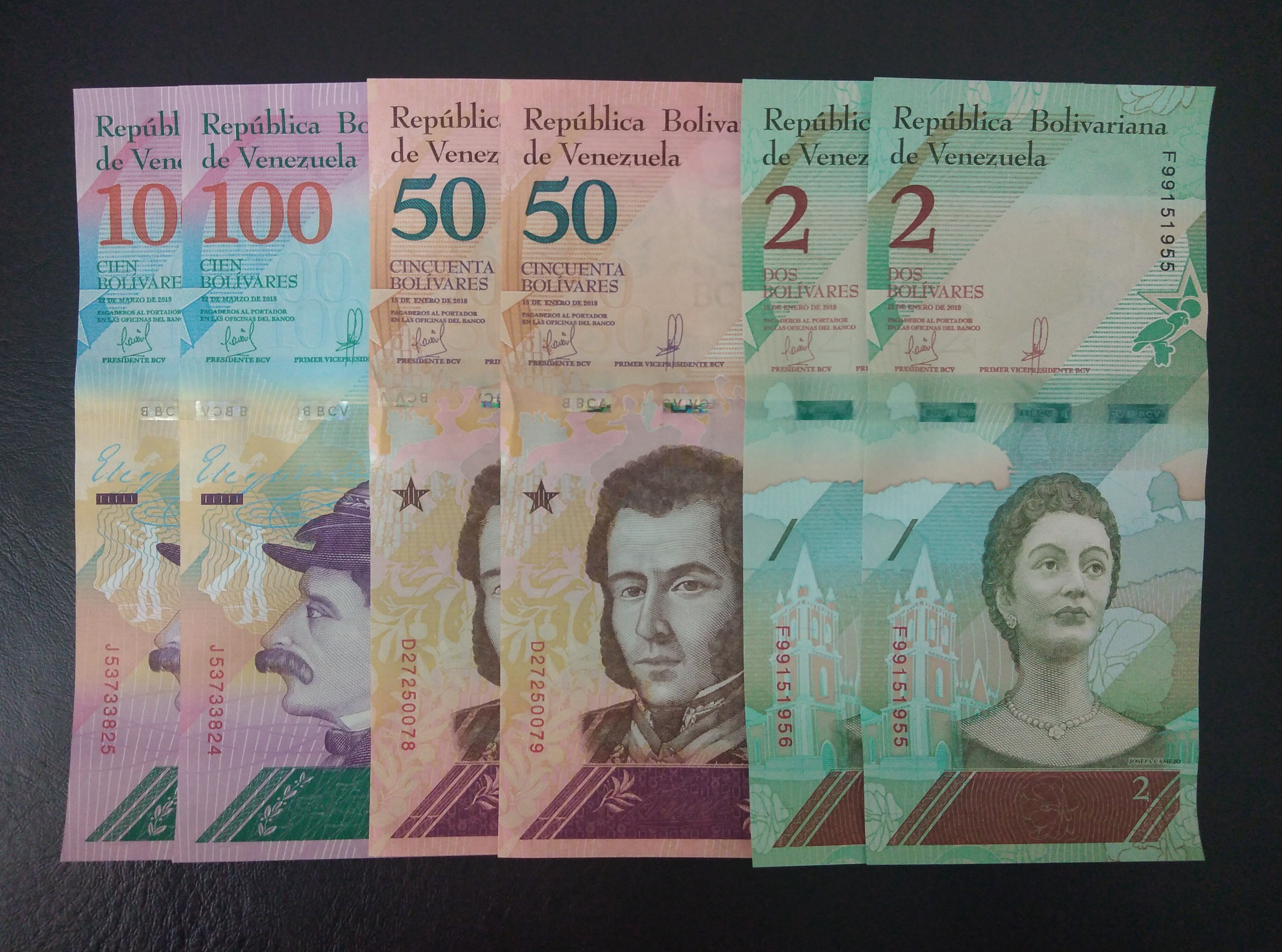 ست 3 جفت اسکناس 2 و 50 و 100 ونزوئلا