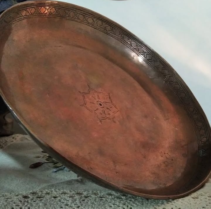 بشقاب مسی قدیمی مهر و تاریخ دار