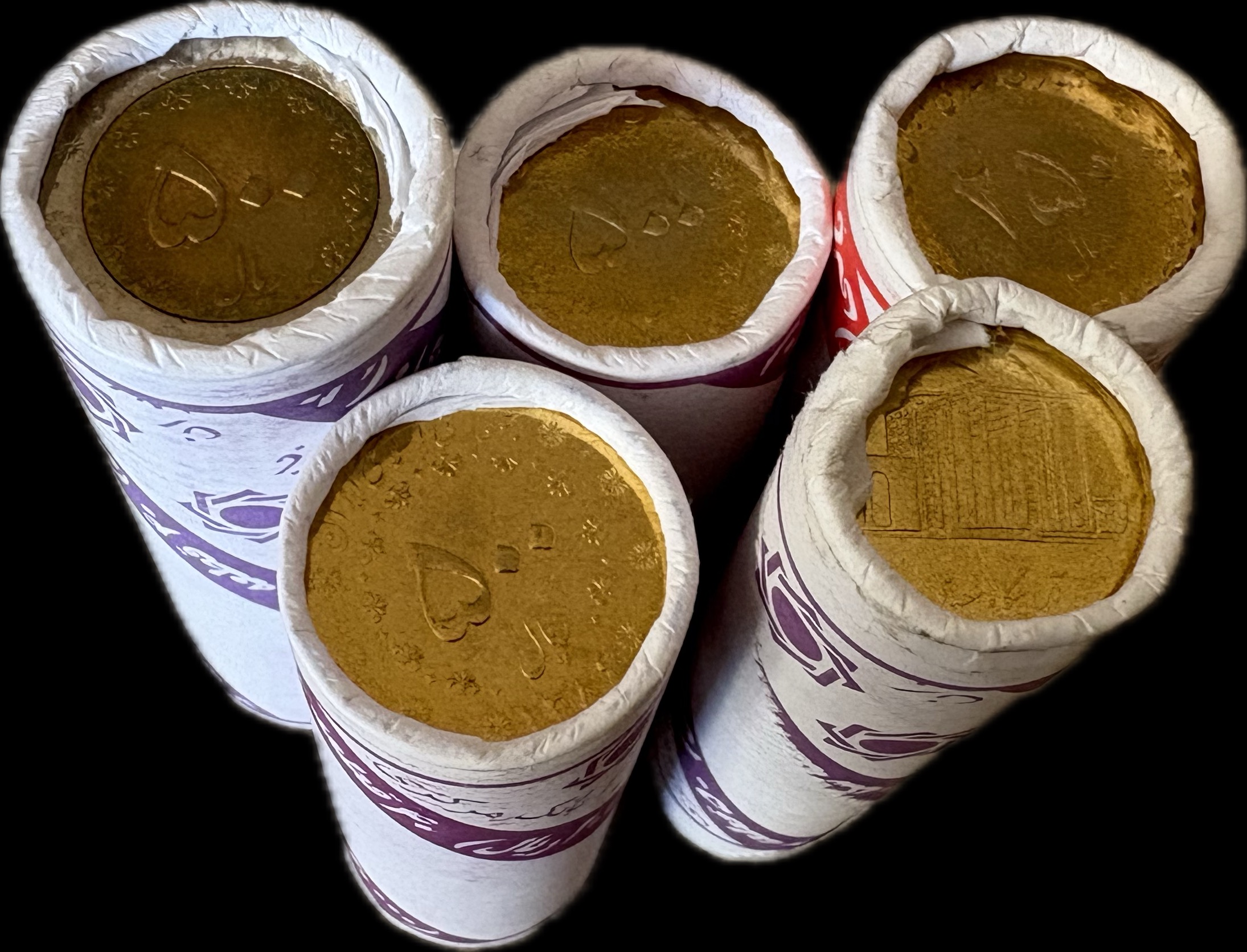 5رول سکه بانکی 500دورنگ برنز و250 ریالی برنز 86