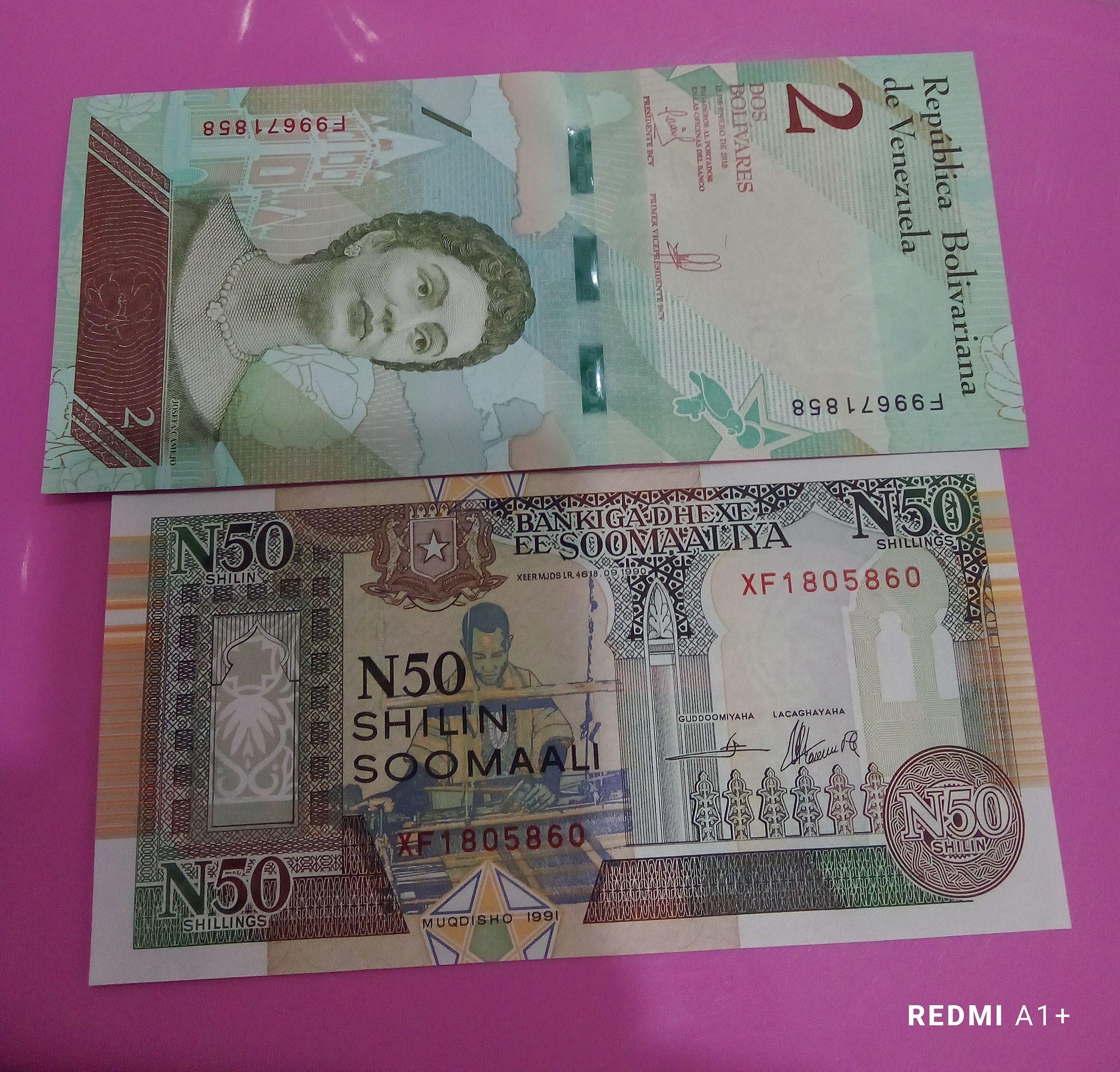 دو برگ تک اسکناس زیبای سومالی و ونزوئلا
