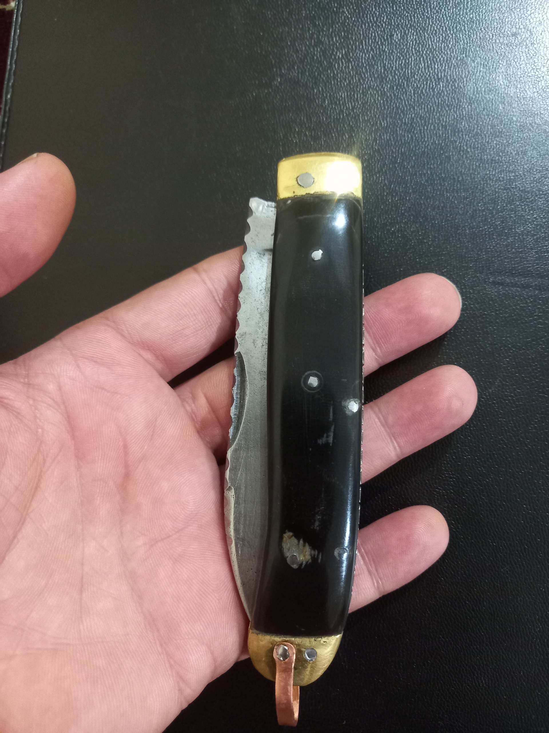 چاقو دسته شاخ کرند قدیمی تیغه سوهان