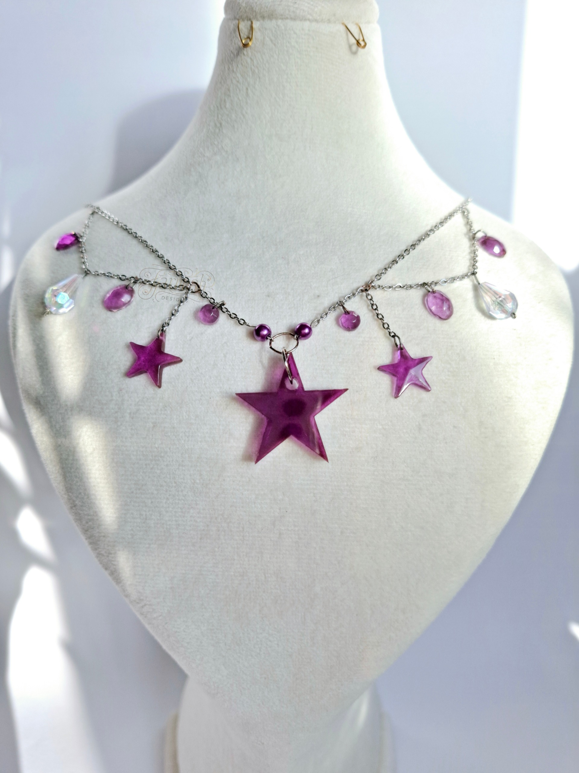 گردنبند پینترستی نیمه استیل مدل ستاره بنفش