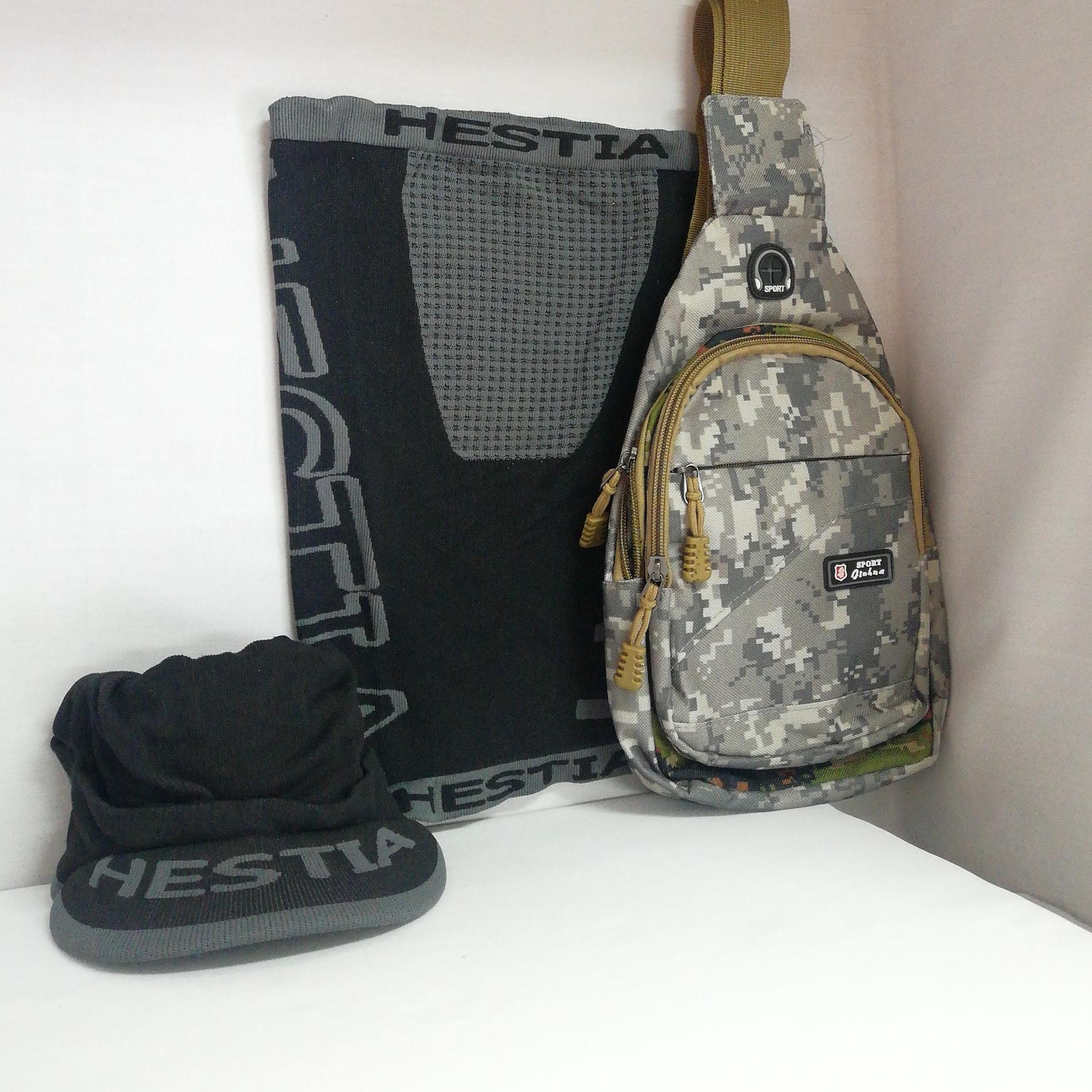 کلاه لبه 5 سانتی و اسکارف دولایه اسکی و کیف دوشی