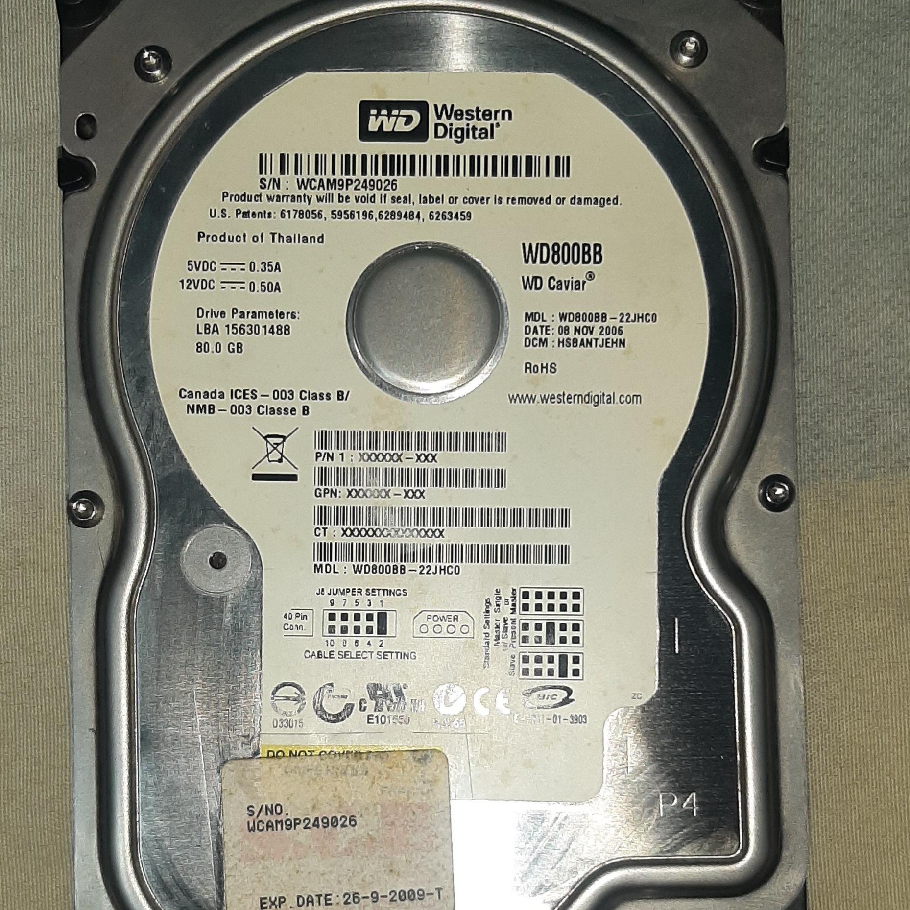 هارد 80 گیگ قدیمی با کابل فلت