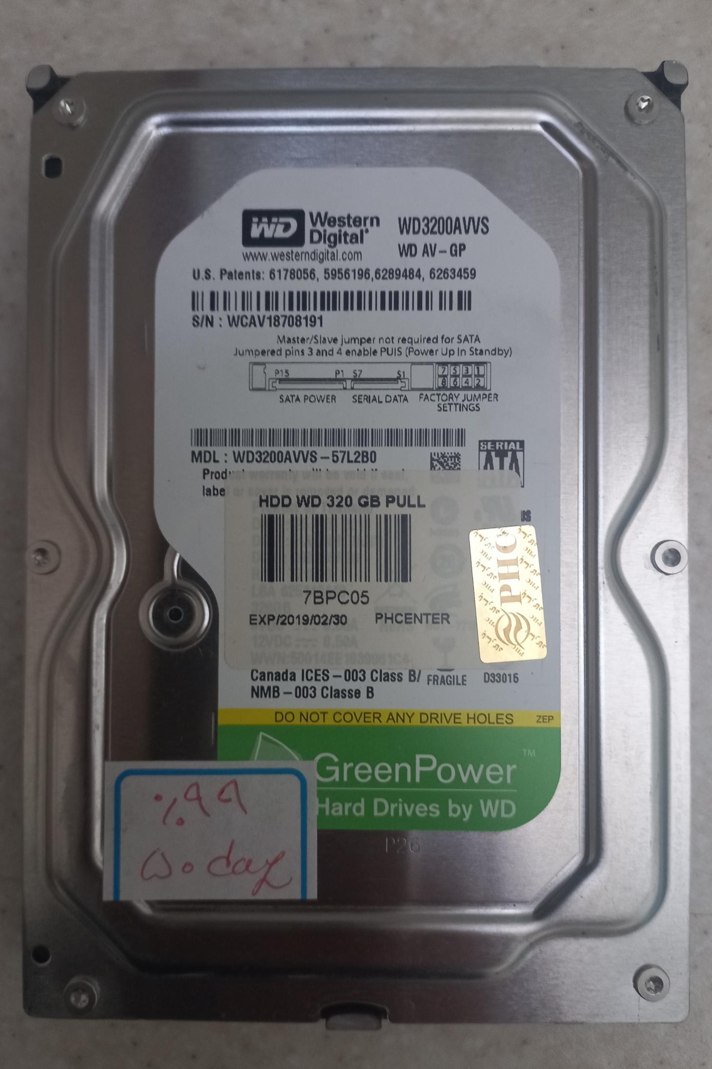هارد وسترن 320GB WD (سلامت 99درصد-کارکرد50 روز)