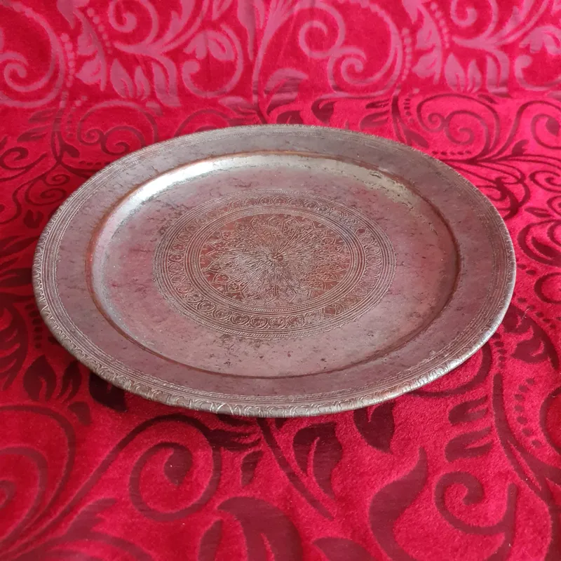 سینی باقلوا خوری مسی یزدی قلمزنی دستی قاجاری