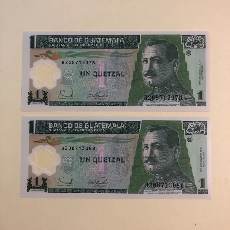 اسکناس جفت بانکی 1 کوتزال گواتمالا شماره متفاوت