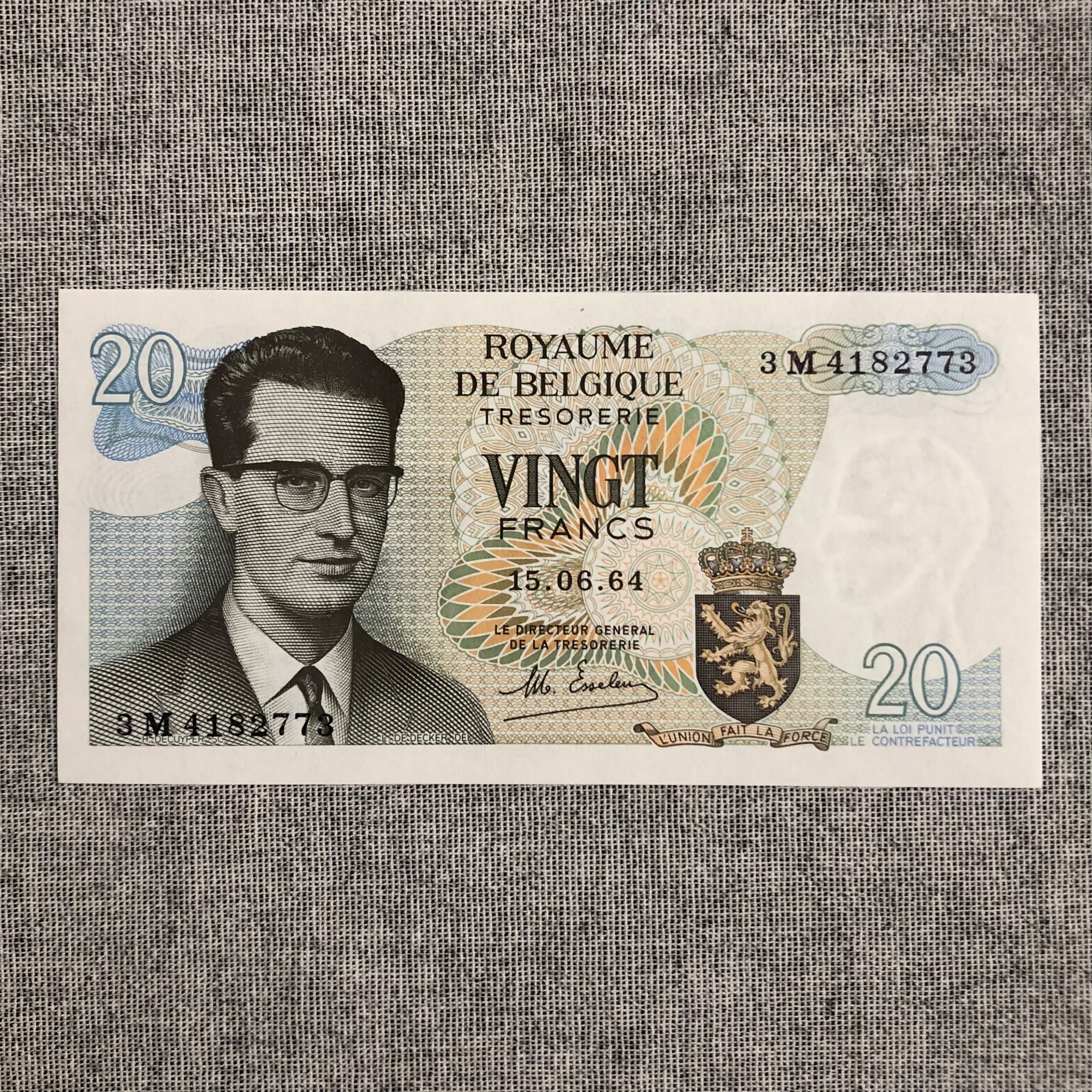 اسکناس تک بانکی 20 فرانک بلژیک شماره متفاوت