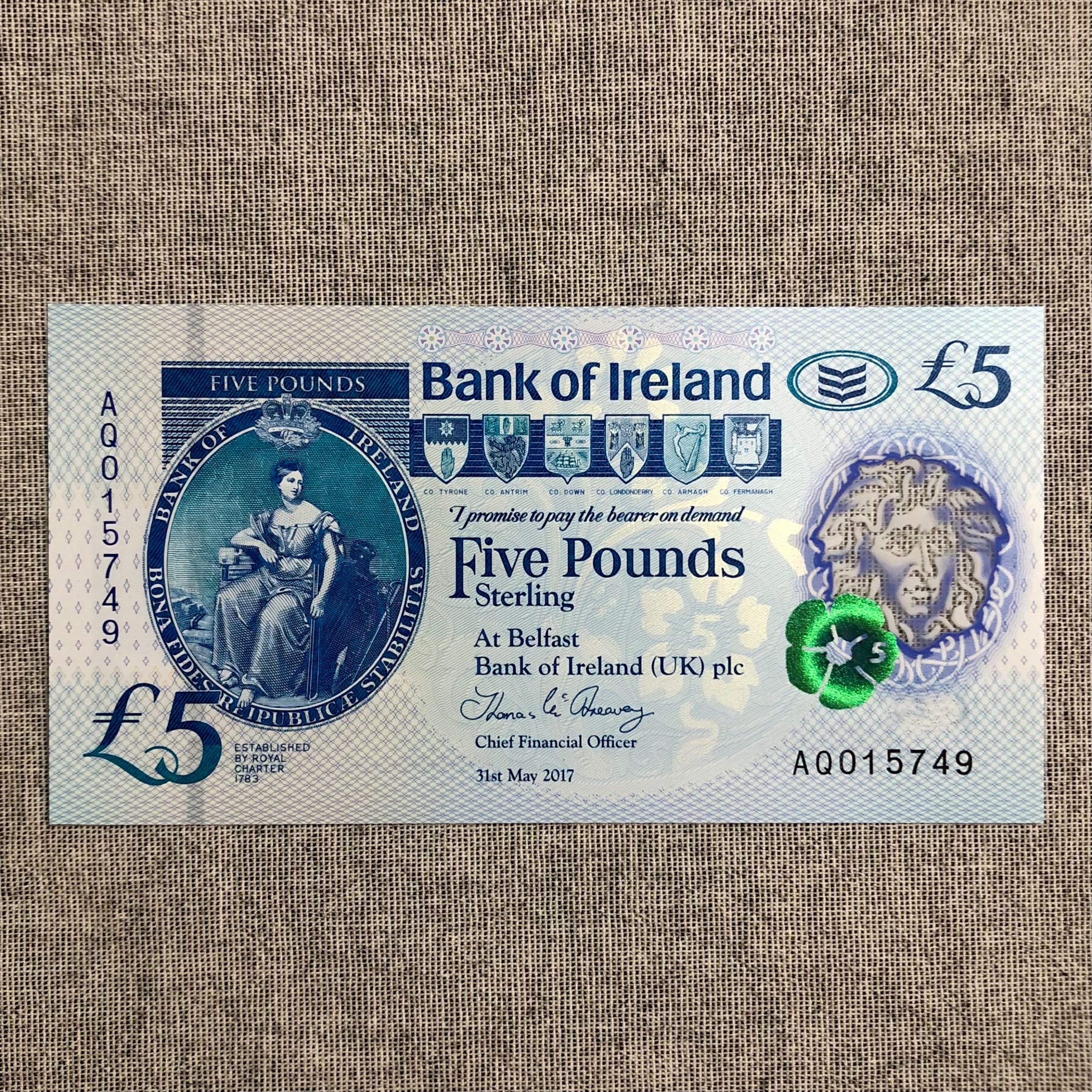 اسکناس تک بانکی 5 پوند ایرلند شمالی 2017 پلیمری