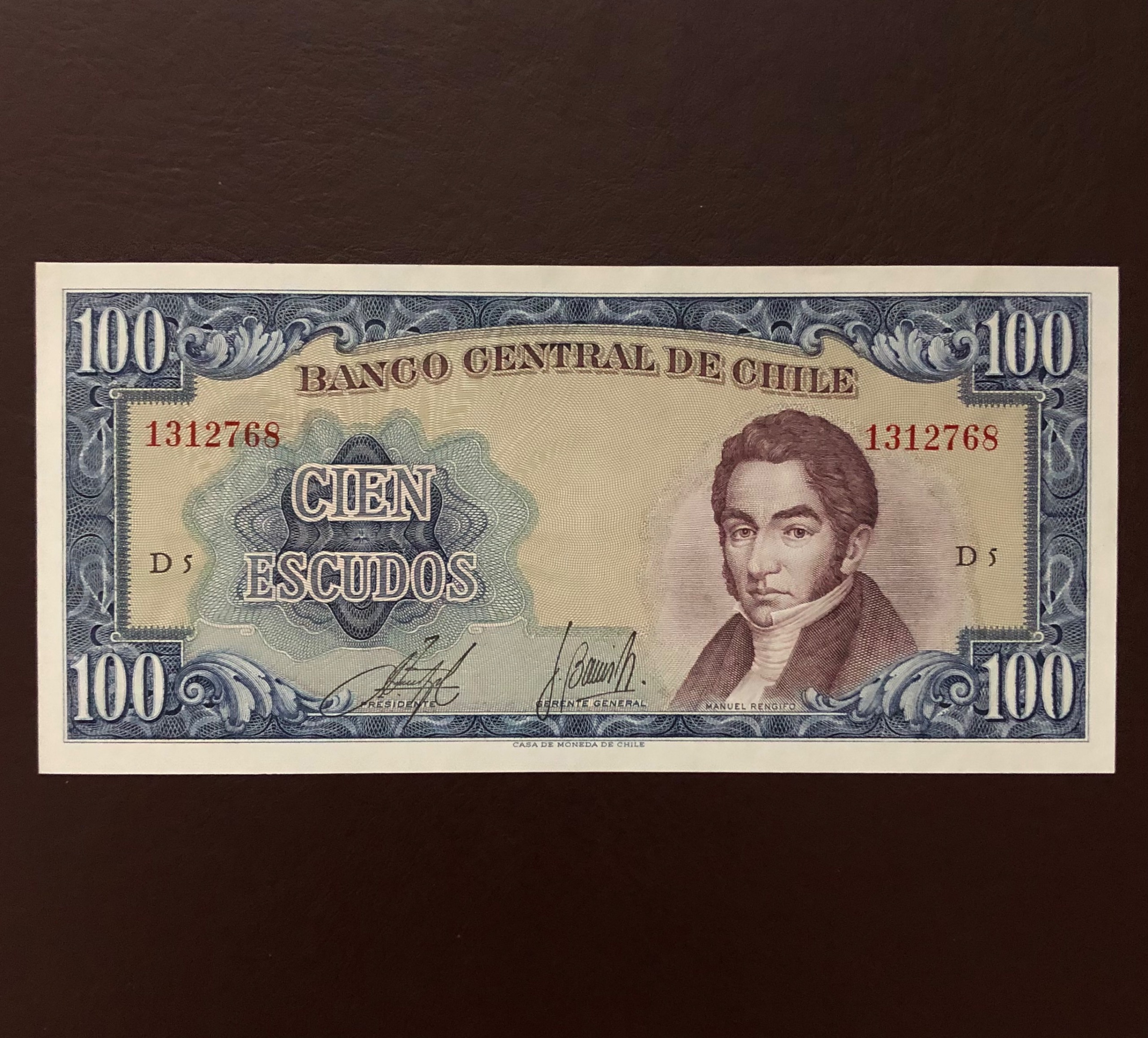 اسکناس تک بانکی 100 اسکودو شیلی 1967 سایز بزرگ