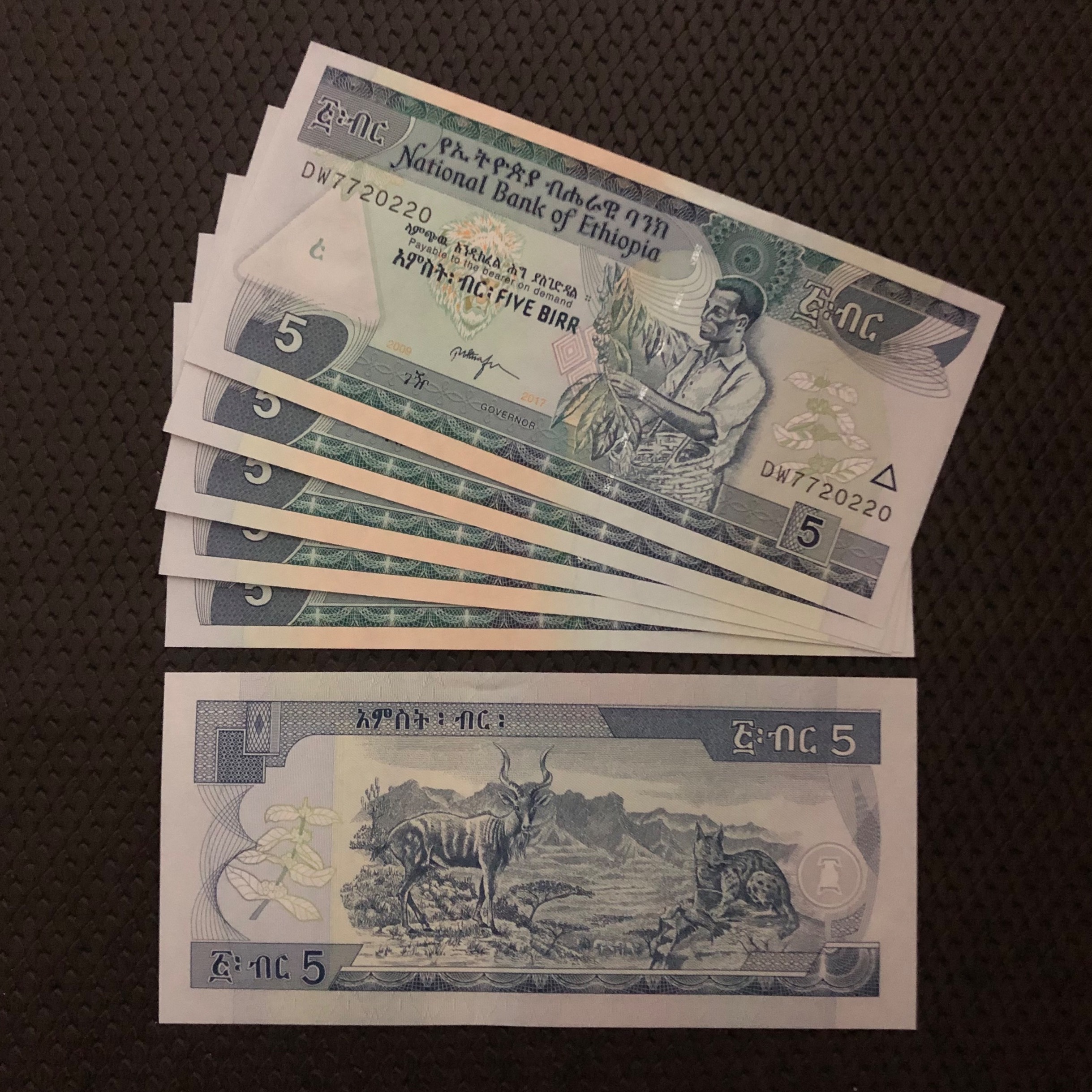 اسکناس تک بانکی 5 بیر اتیوپی شماره متفاوت