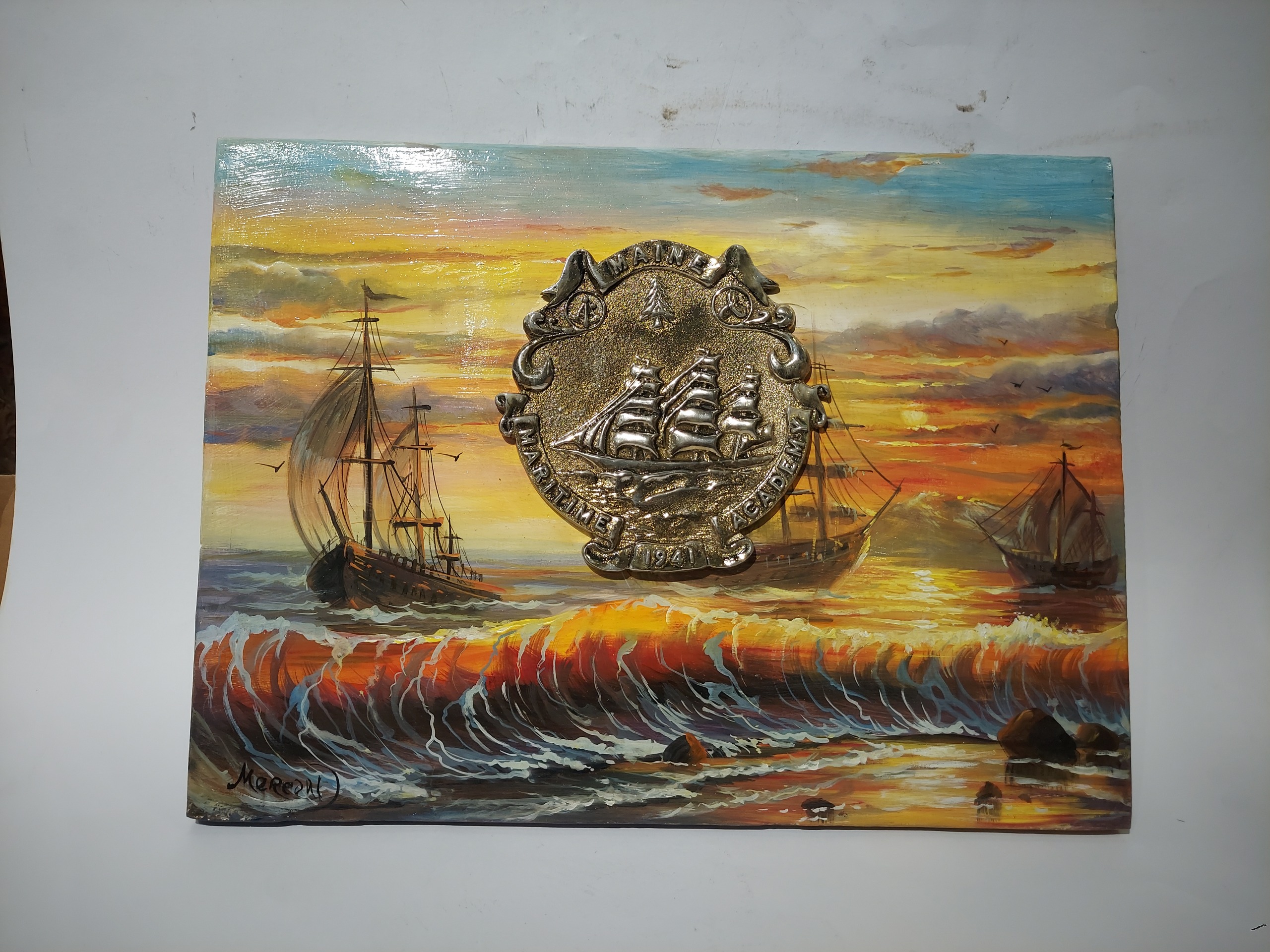 تابلو نقاشی با پلاک برنزی اروپایی 1941 امضادار