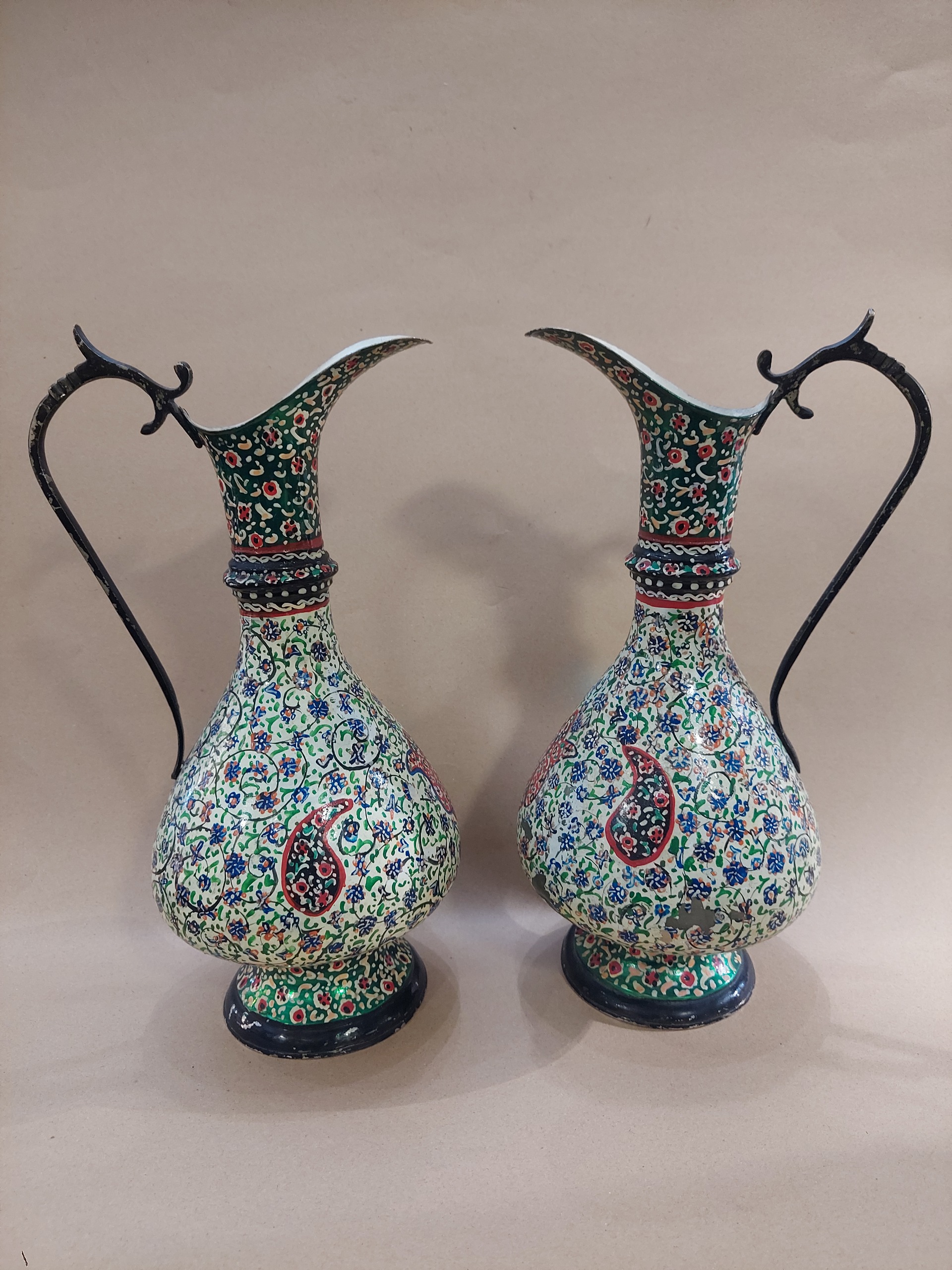 جفت پارچ ورشو قاجاری تمام نقاشی شده زیبا