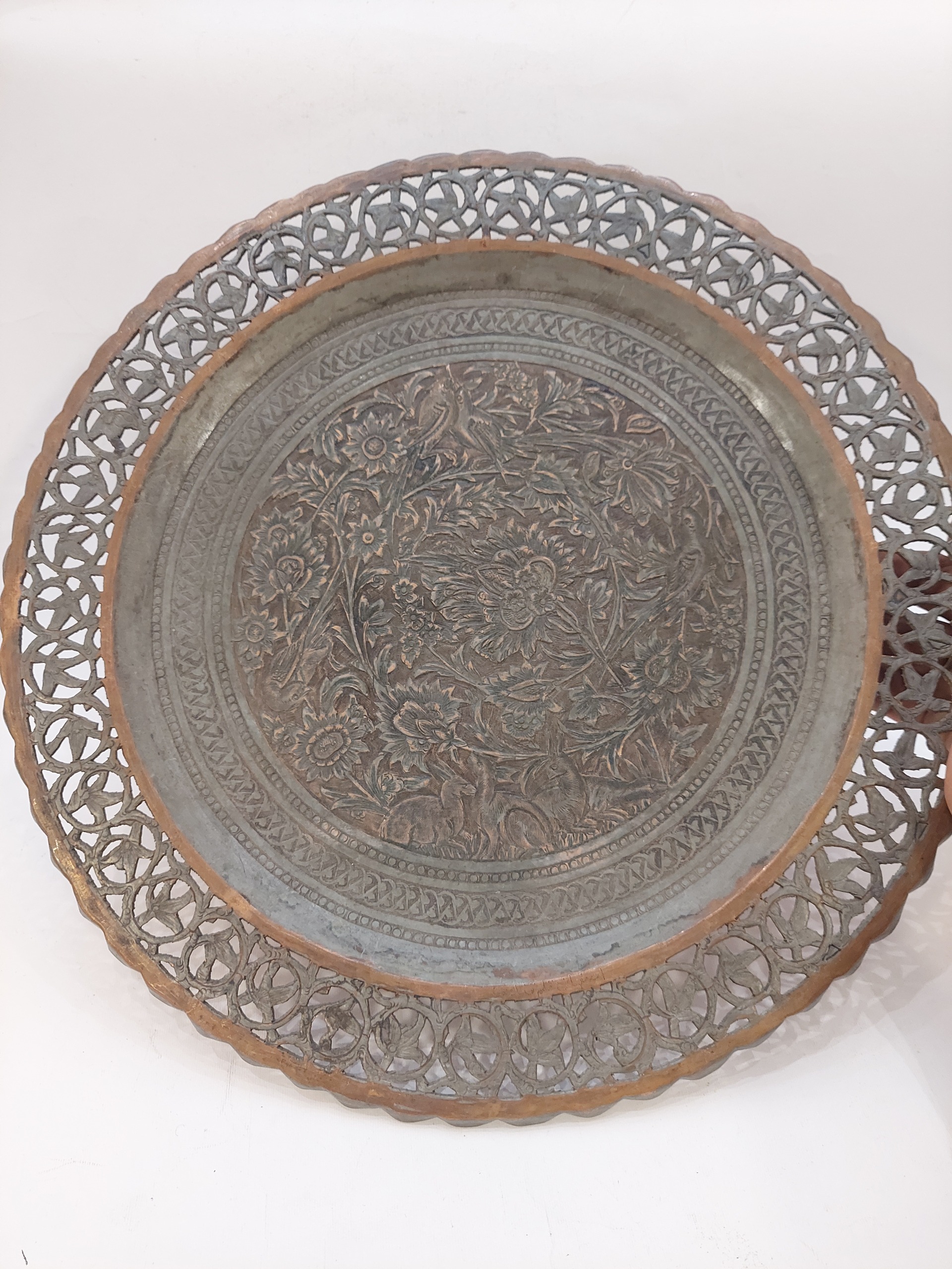سینی مسی قلمزنی مشبک پهلوی زیبا
