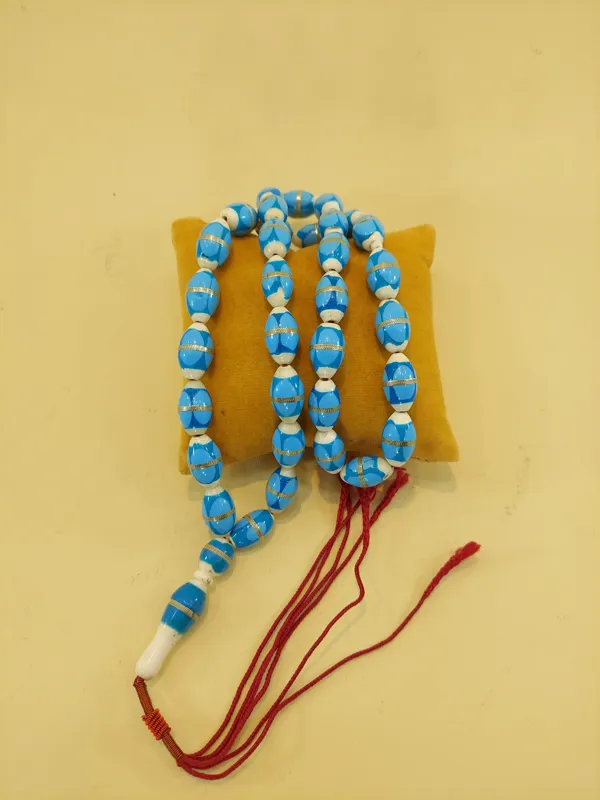 تسبیح کمیاب عاج میناکاری شده نقره کاری