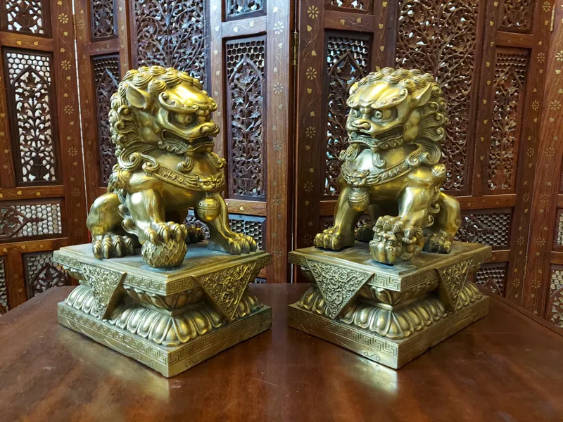 جفت مجسمه شیر برنز قدیمی ساخت تایلند سنگین