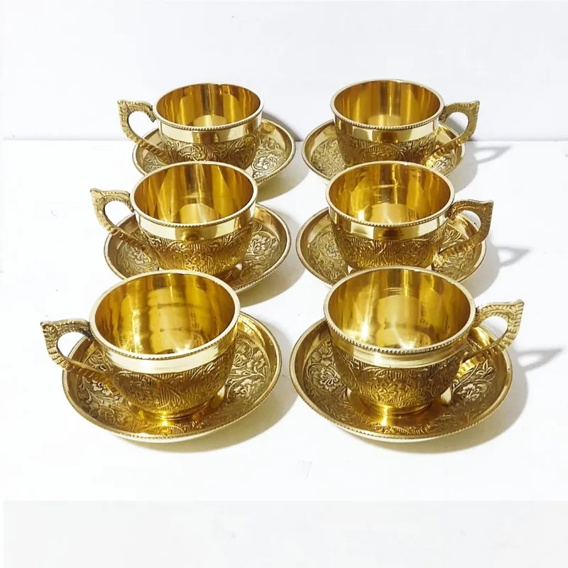 فنجان نعلبکی برنجی هندی سایز بزرگ با کیفیت بالا