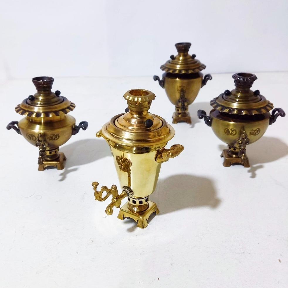 سماور برنجی مدل نیکلای روس تزیینی مینیاتوری کوچک