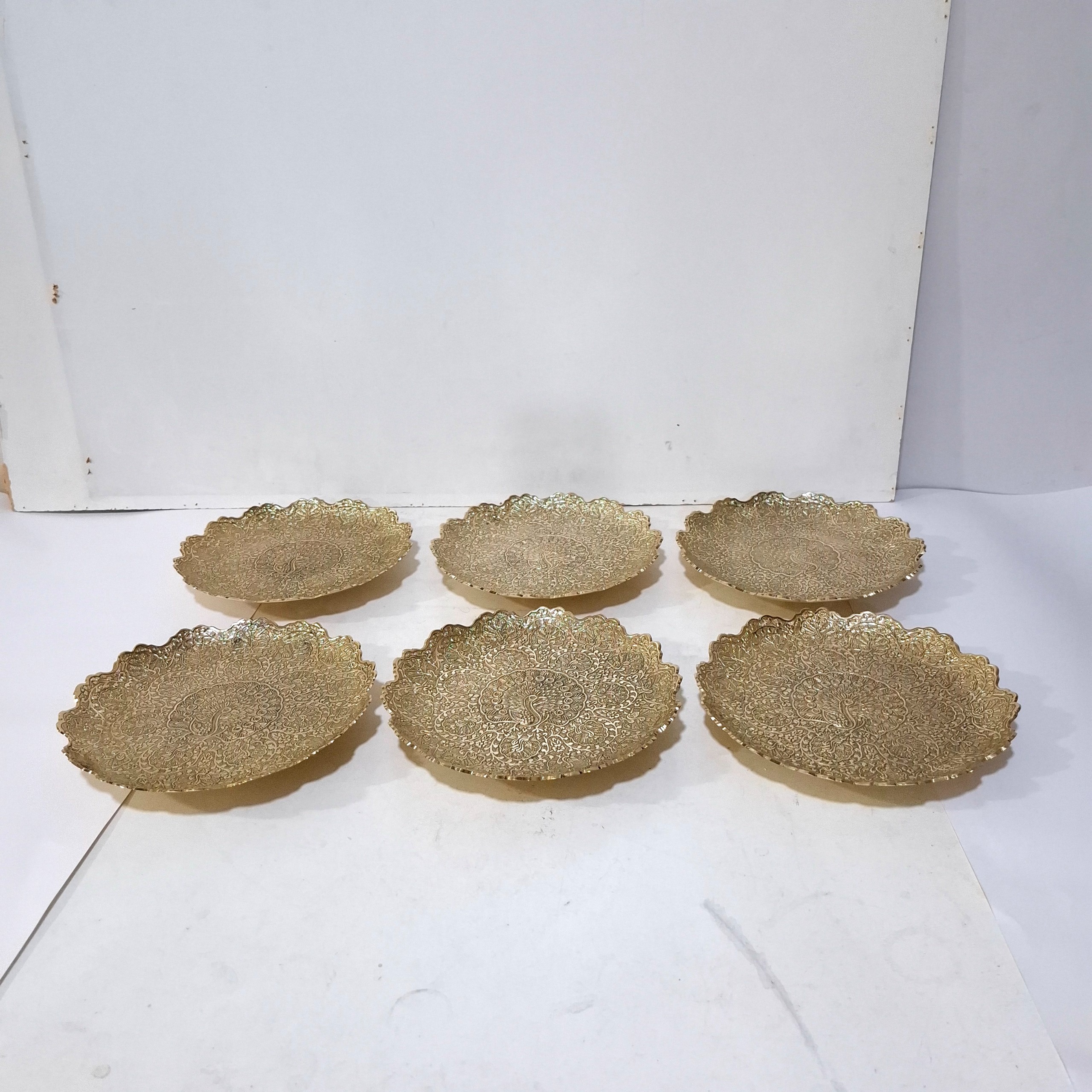 پیش دستی برنجی هندی قطر 22 سانت برنزی ست 6 عددی