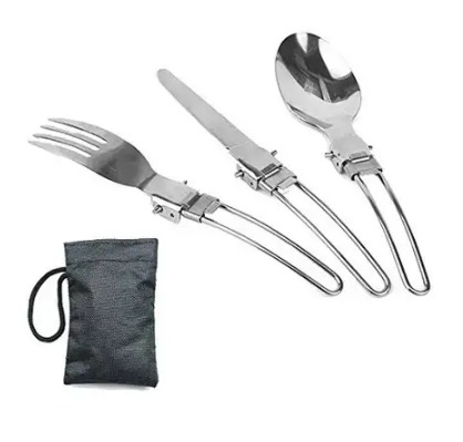 ست کارد و قاشق چنگال تاشو کوهنوردی از جنس استیل