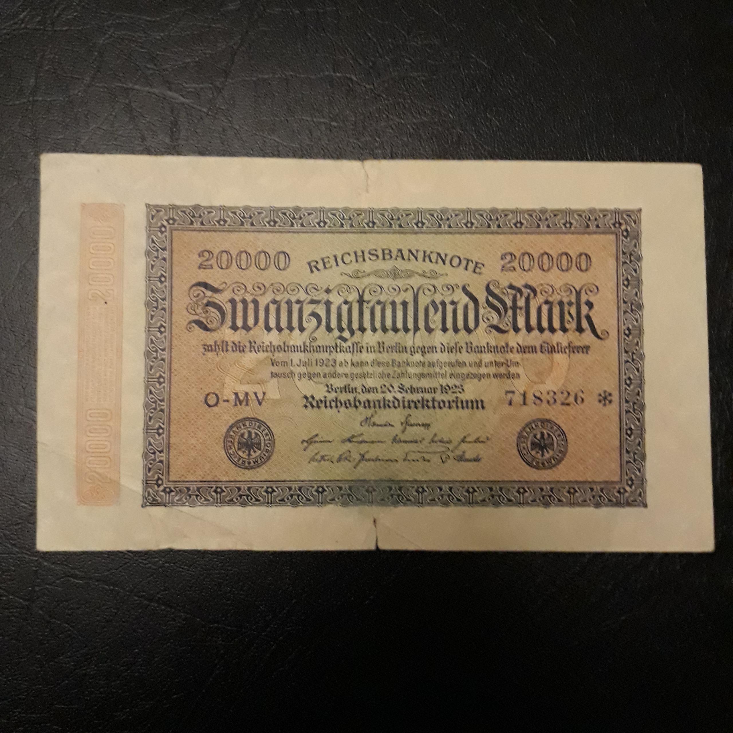 اسکناس آلمان 20هزارمارک 1923میلادی