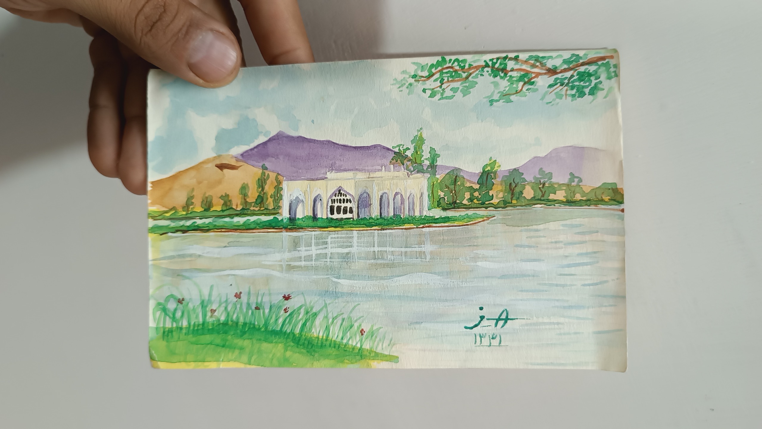 نقاشی قدیمی آبرنگ دو رو