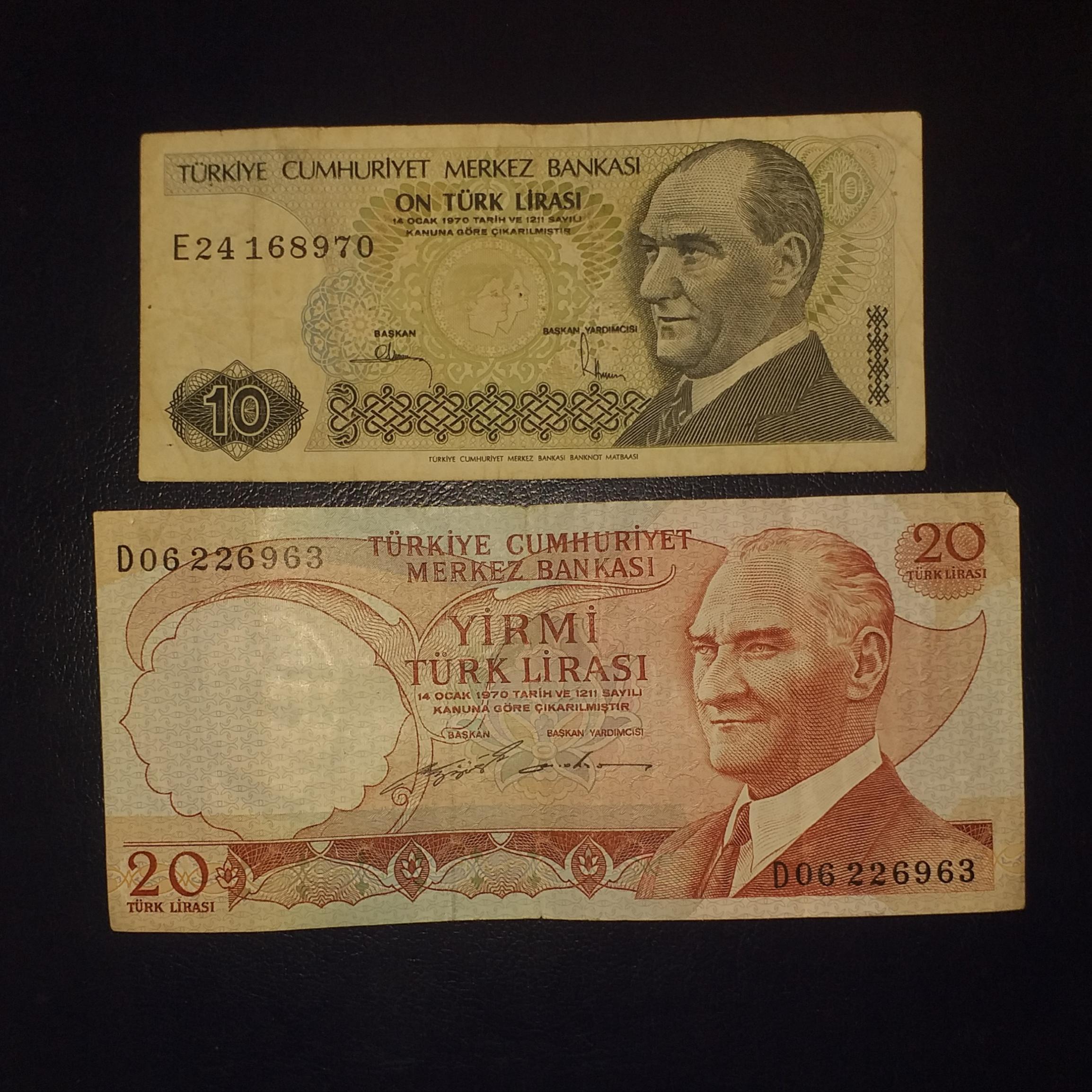 اسکناس 10لیره و 20 لیره قدیمی ترکیه ( کد586)