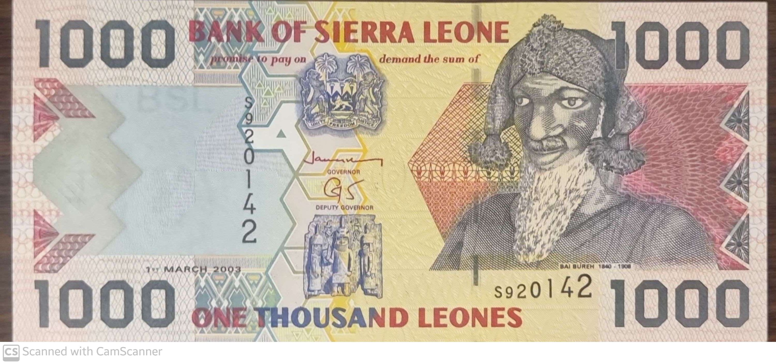 تک بانکی کمیاب 1000 لئون سیرالئون سایز بزرگ 2003