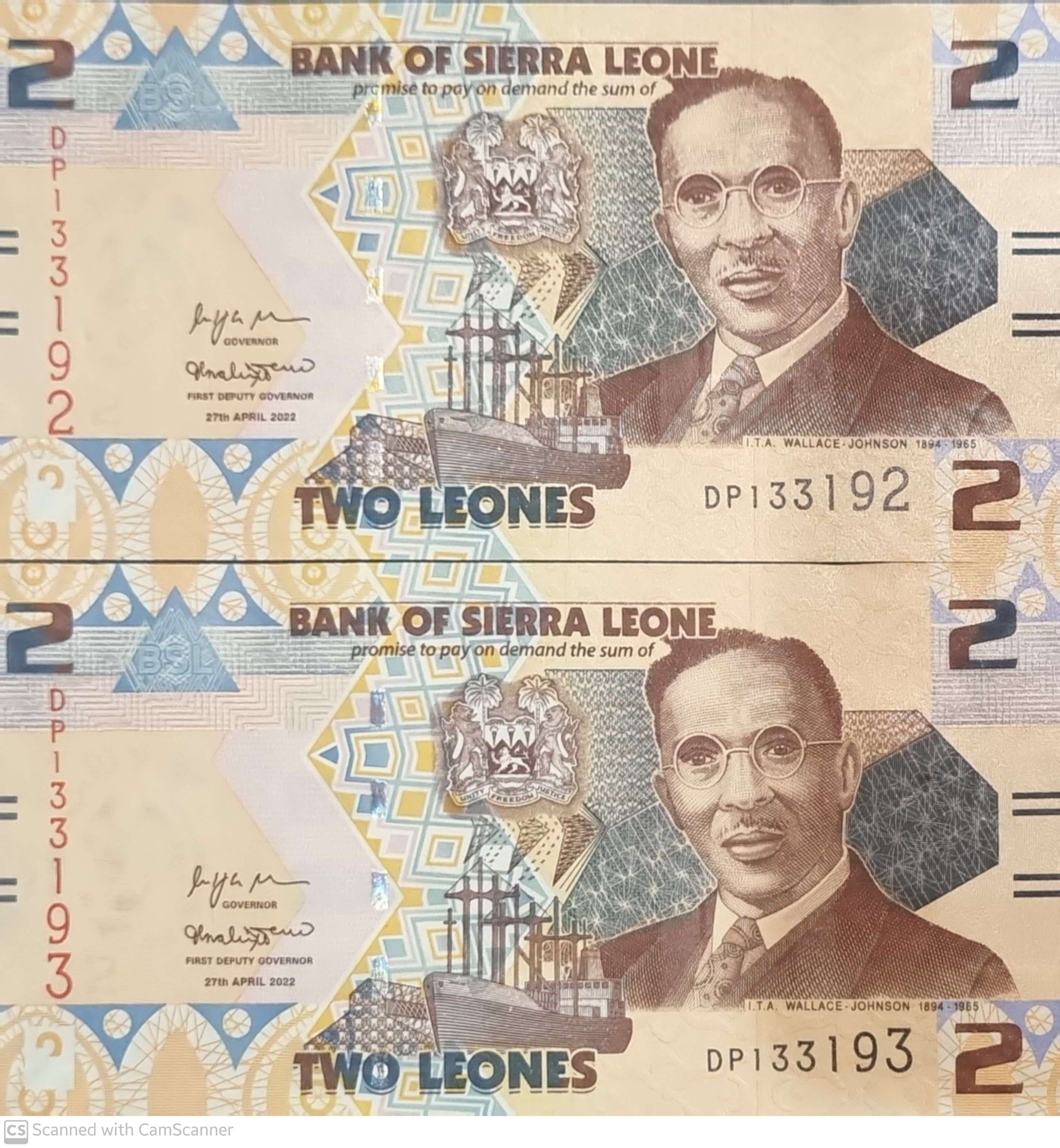 جفت اسکناس بانکی کلکسیونی 2 لئون سیرالئون