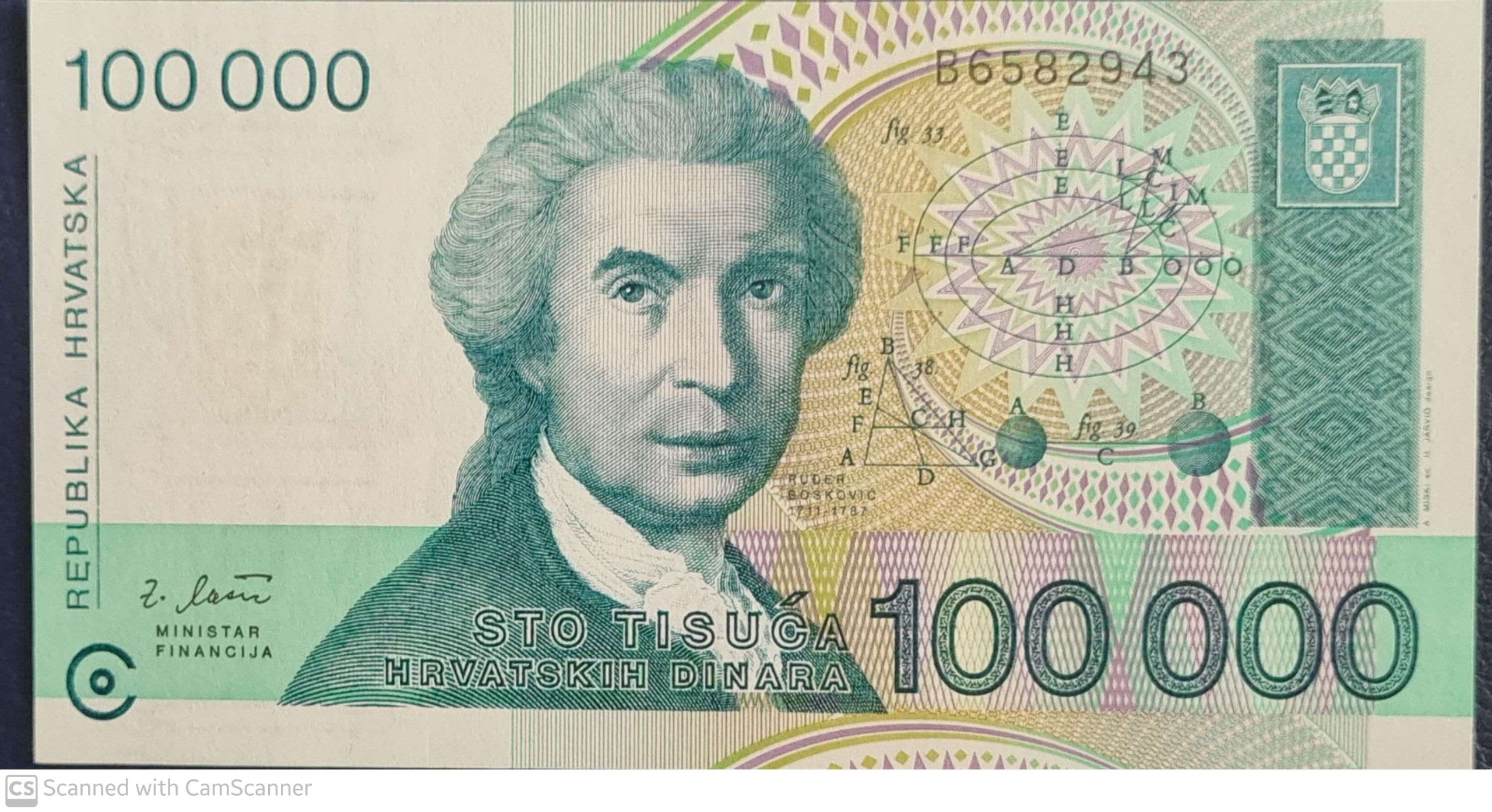تک اسکناس بانکی کلکسیونی 100000 دینار کرواسی