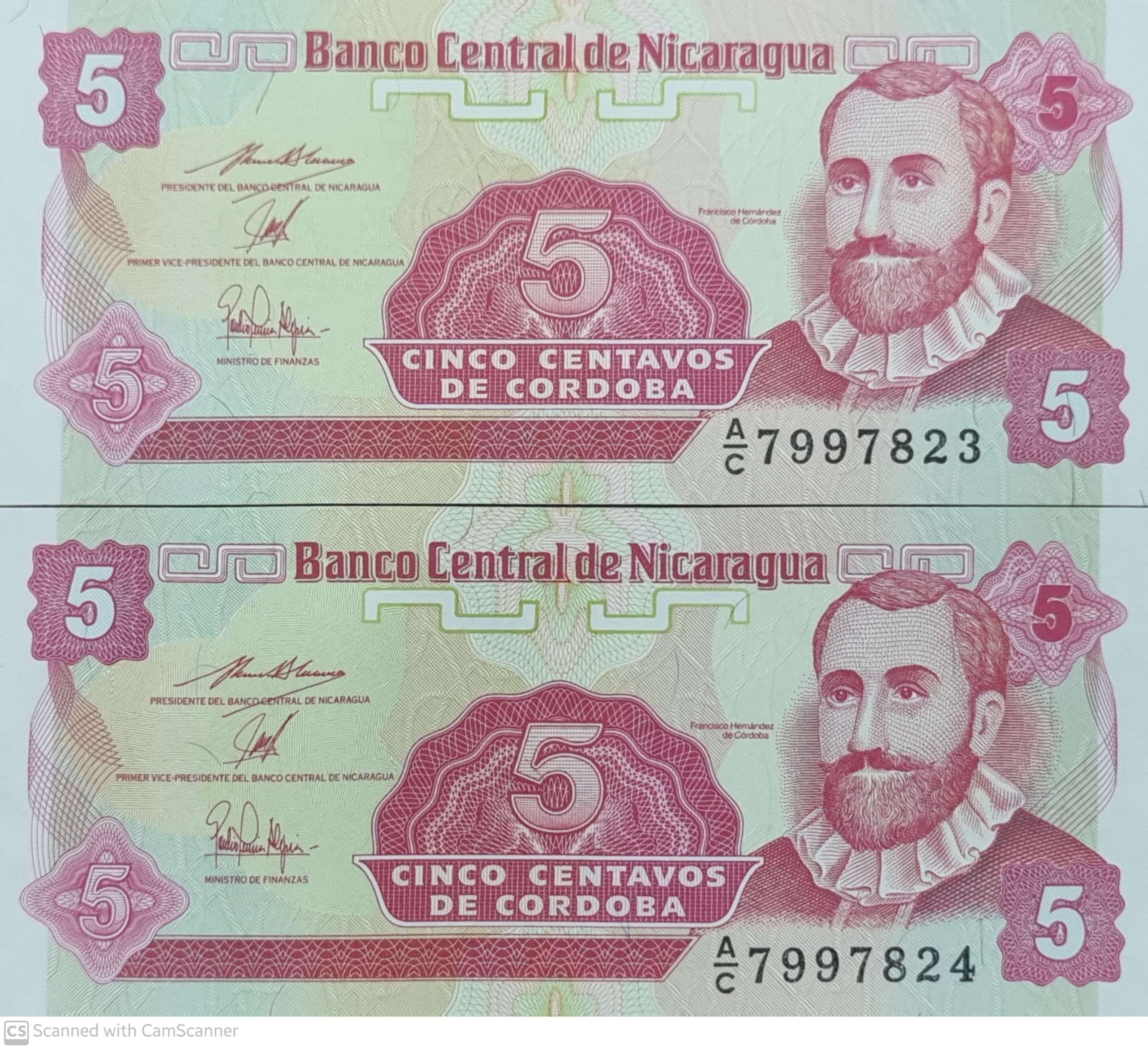 جفت اسکناس بانکی کلکسیونی 5 کوردوبا نیکاراگوئه