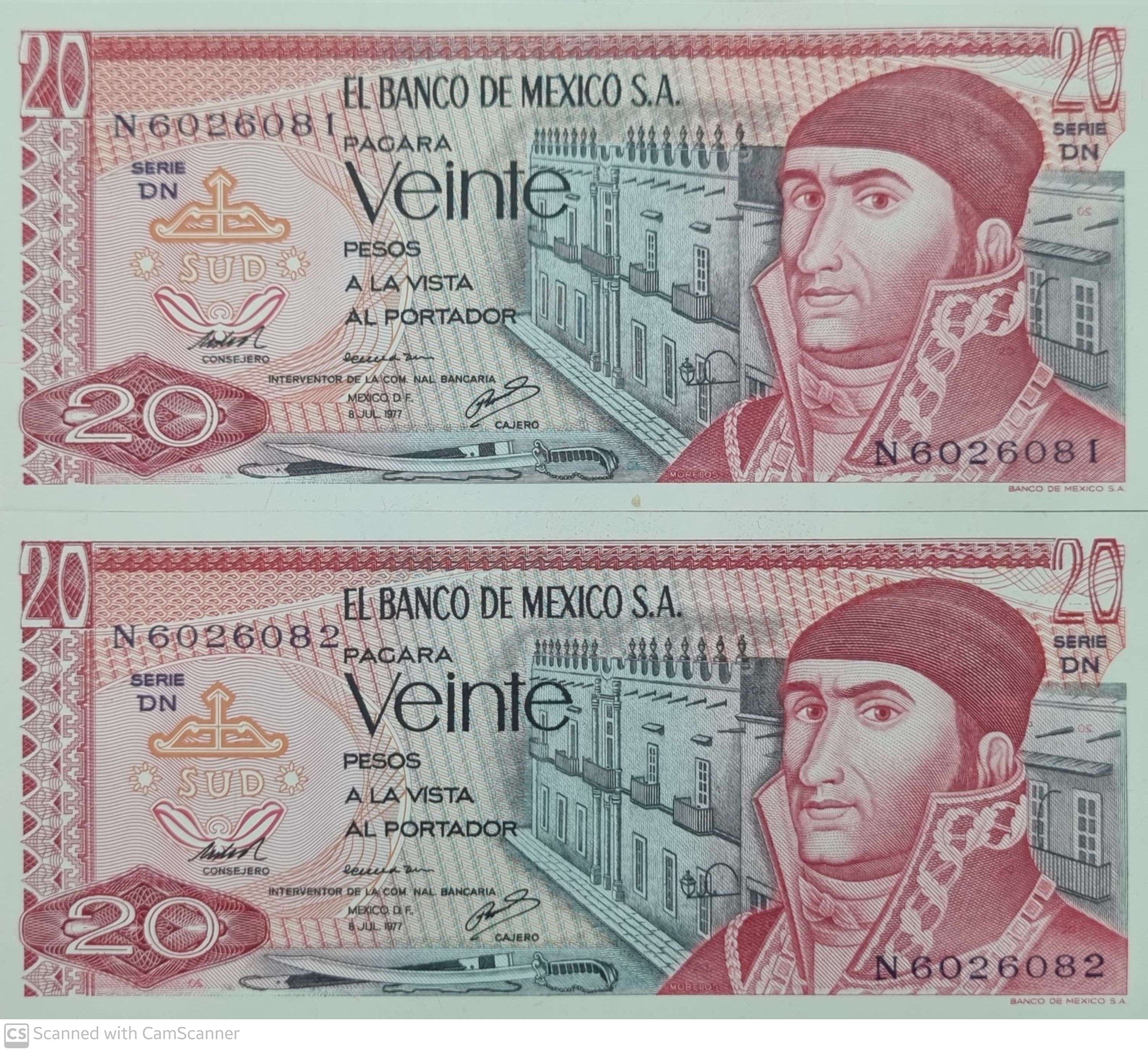 جفت بانکی کلکسیونی ارزشمند 20 پزو مکزیک