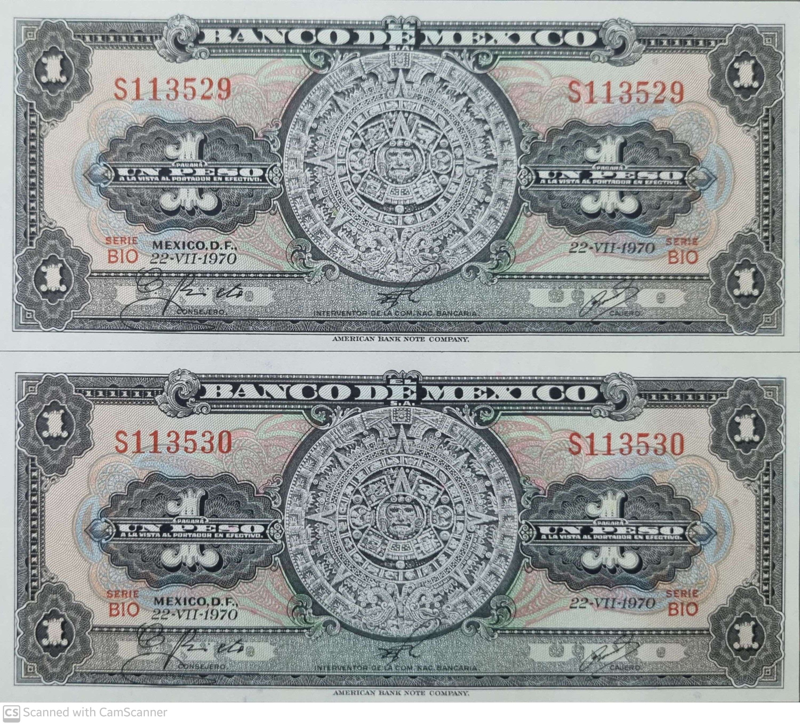 جفت ارزشمند بانکی کلکسیونی یک پزو مکزیک 1970