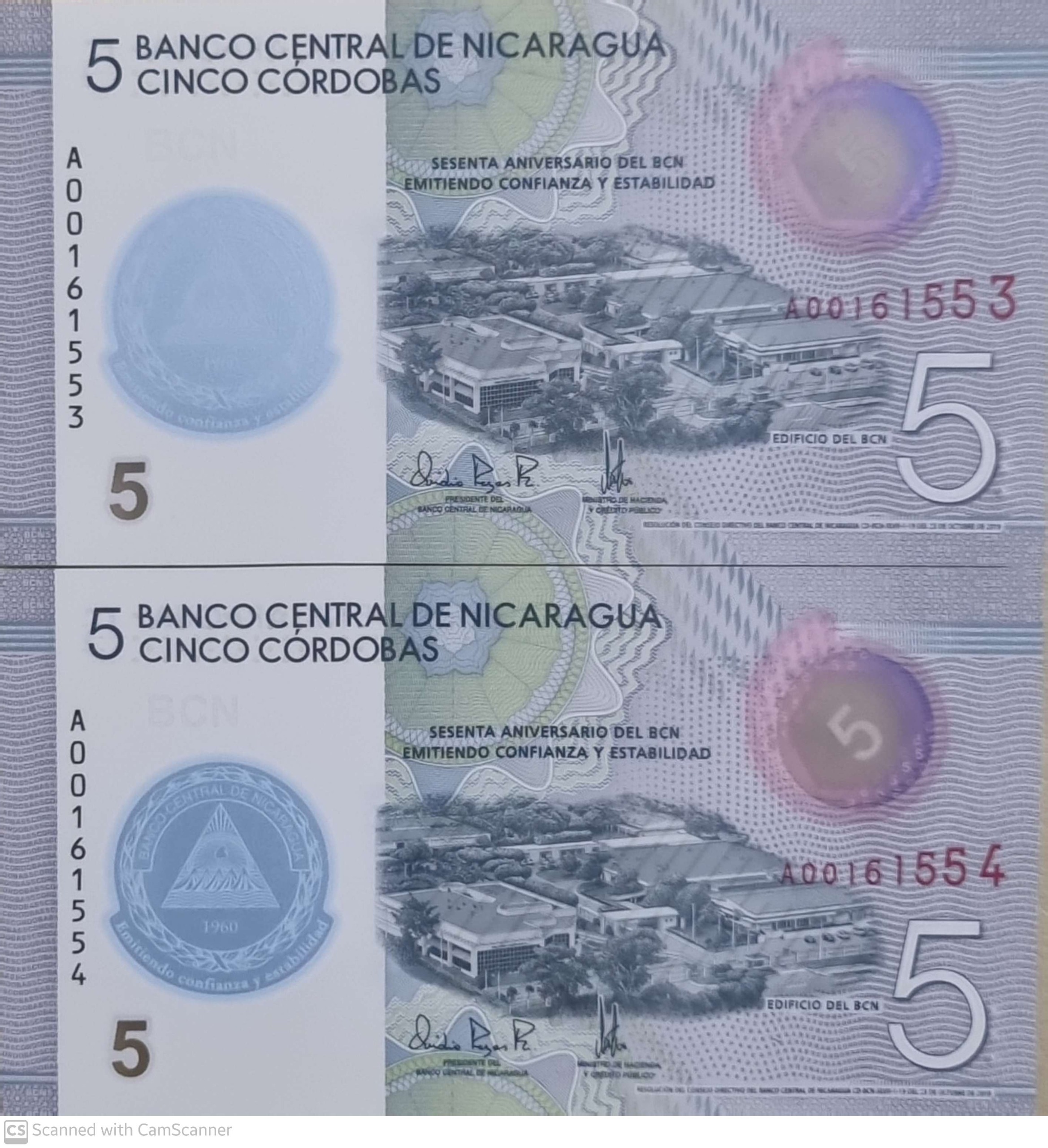 جفت اسکناس بانکی کلکسیونی 5 کوردوبا نیکاراگوئه