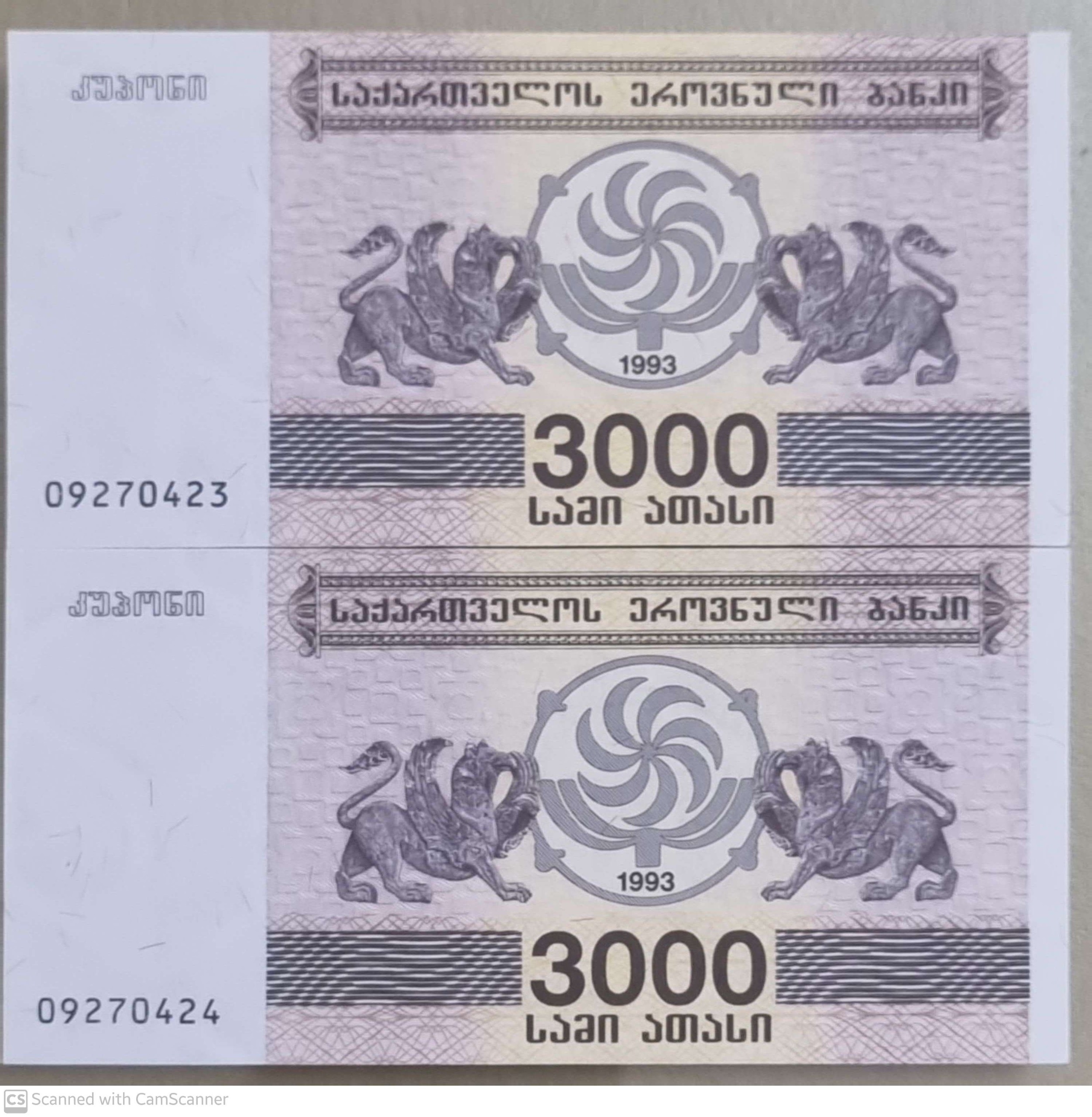 جفت کمیاب بانکی کلکسیونی 3000 لاری گرجستان 1993