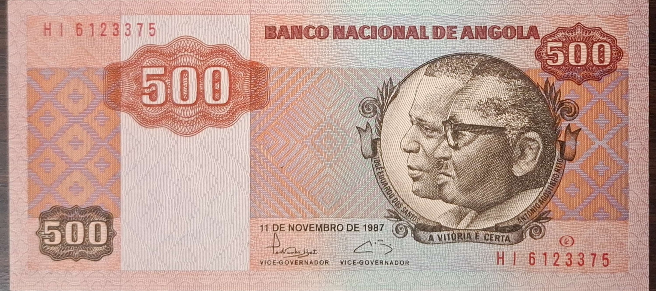 تک بانکی کلکسیونی ارزشمند 500 کوانزا آنگولا 1987