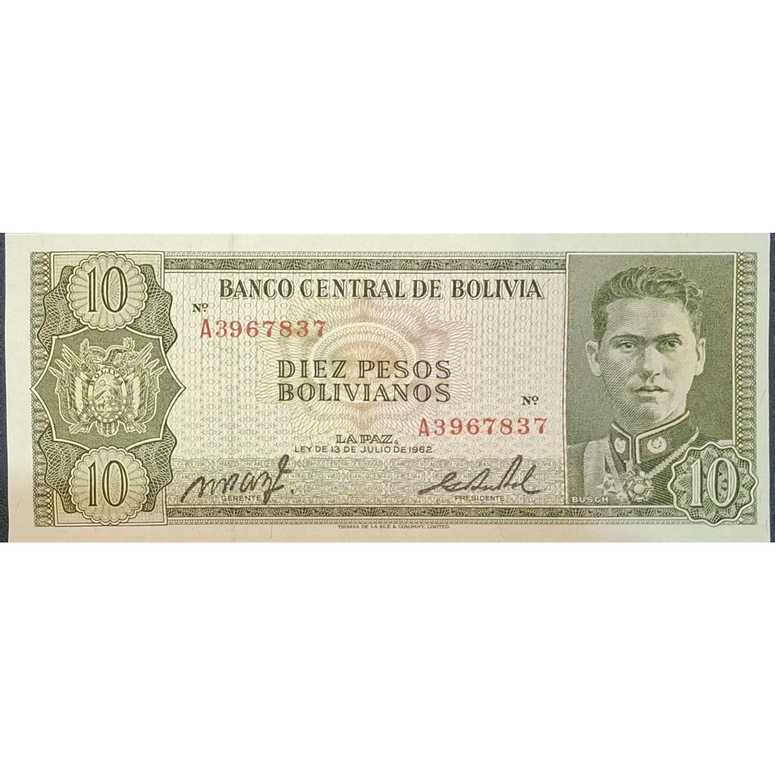 تک اسکناس بانکی کلکسیونی 10 پزو بولیوی 1962